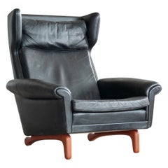 Aage Christensen Model Diplomat High Back Lounge Chair in Black Leather