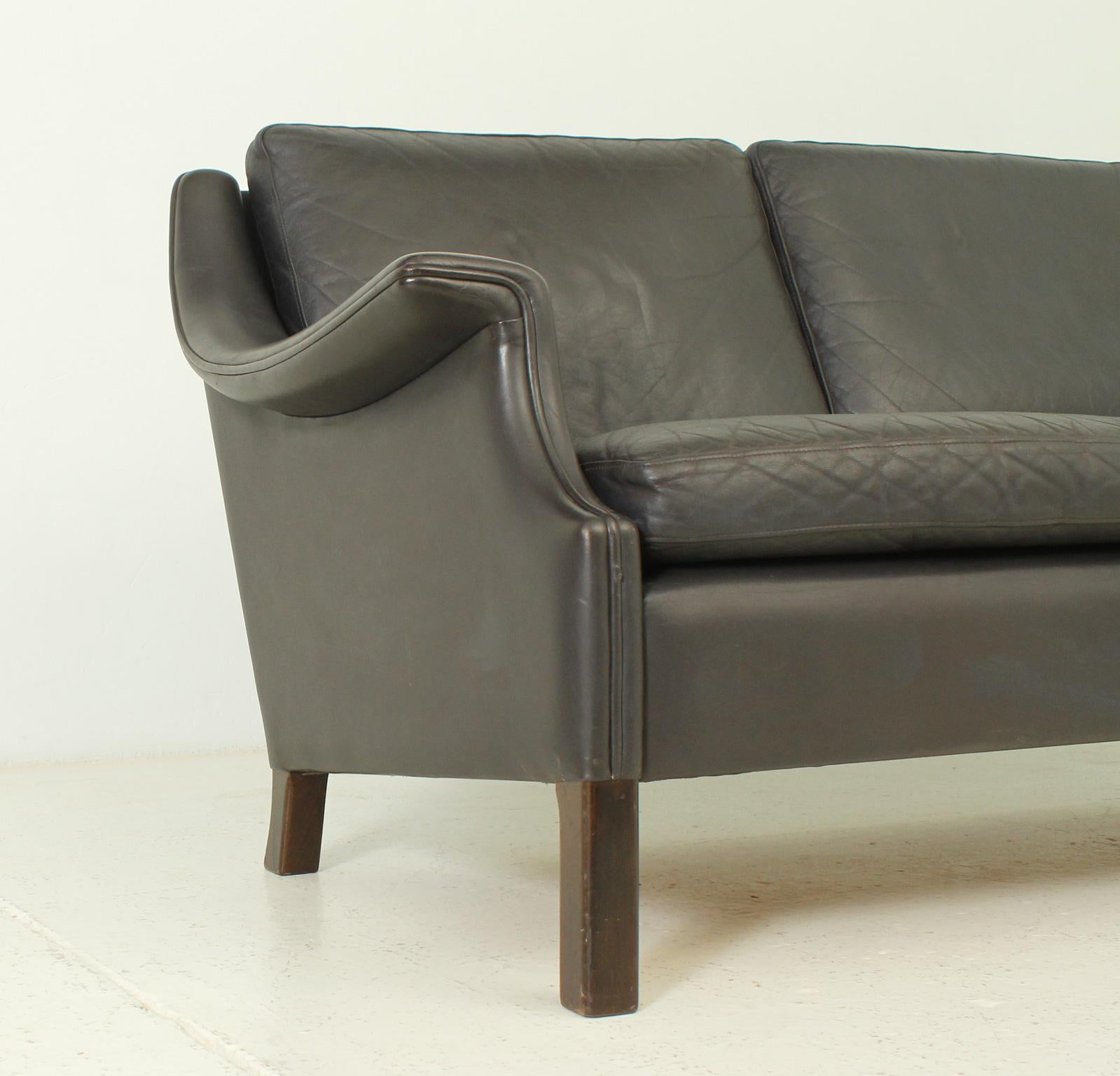 Scandinavian Modern Aage Christiansen Three-Seater Sofa in Dark Brown Leather For Sale