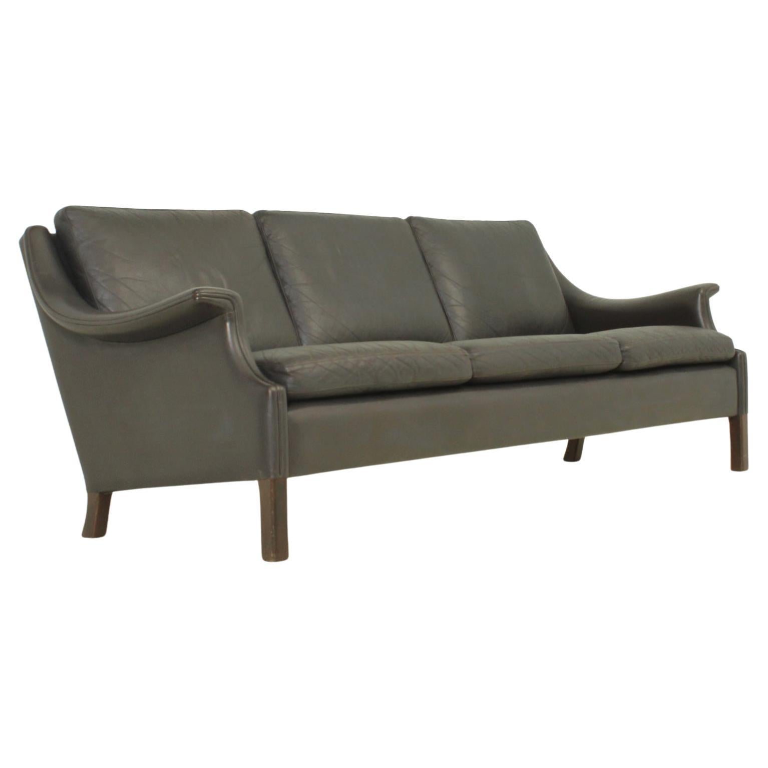 Aage Christiansen Three-Seater Sofa in Dark Brown Leather For Sale