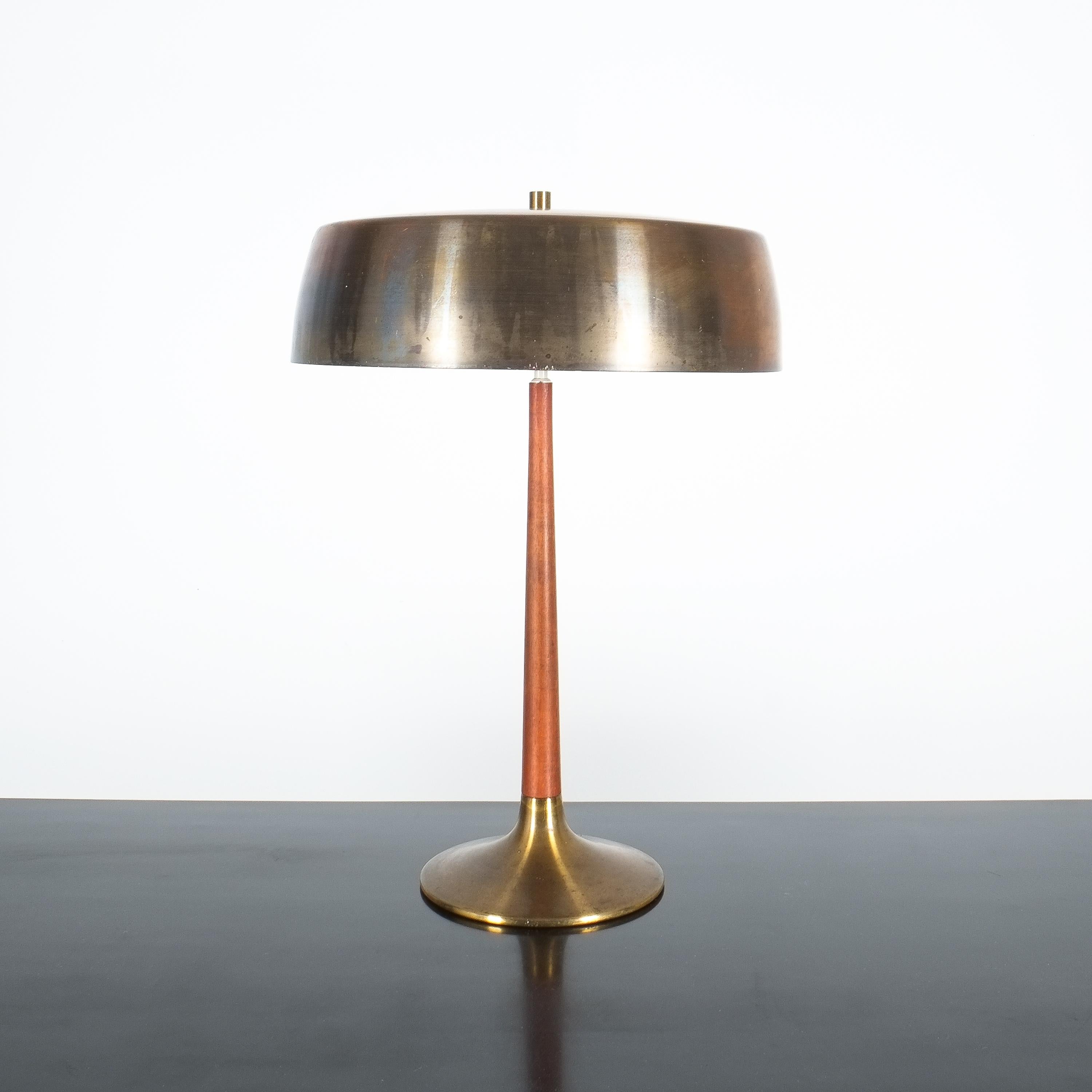 Danish Aage Holm Sørensen Scandinavian Teak Brass Table or Desk Lamp, 1950s For Sale