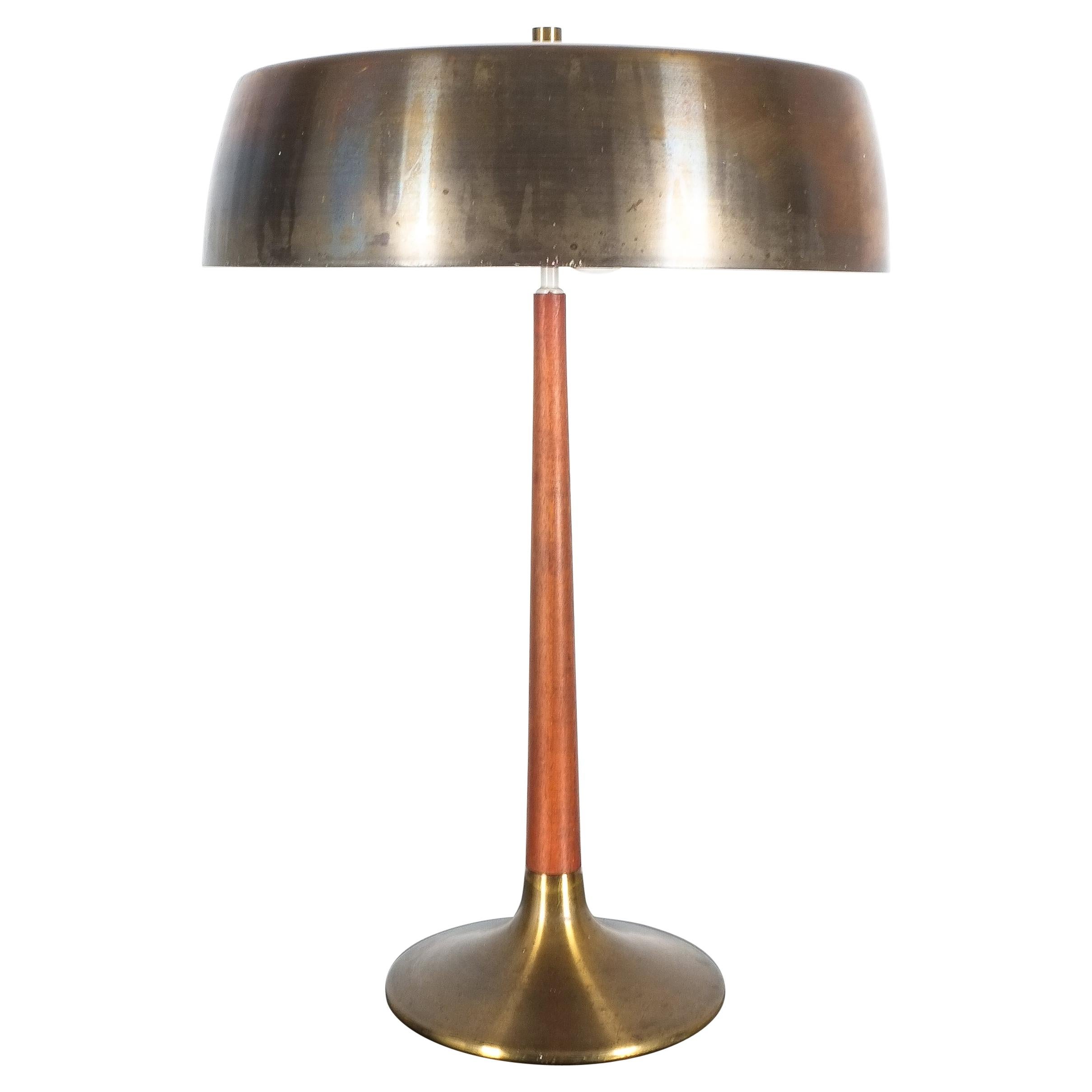 Aage Holm Sørensen Scandinavian Teak Brass Table or Desk Lamp, 1950s For Sale