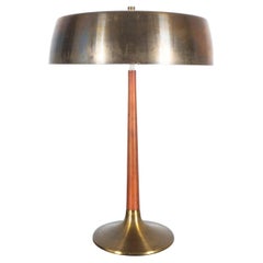 Aage Holm Sørensen Scandinavian Teak Brass Table or Desk Lamp, 1950s