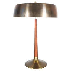 Retro Aage Holm Sørensen Scandinavian Teak Brass Table or Desk Lamp, 1950s