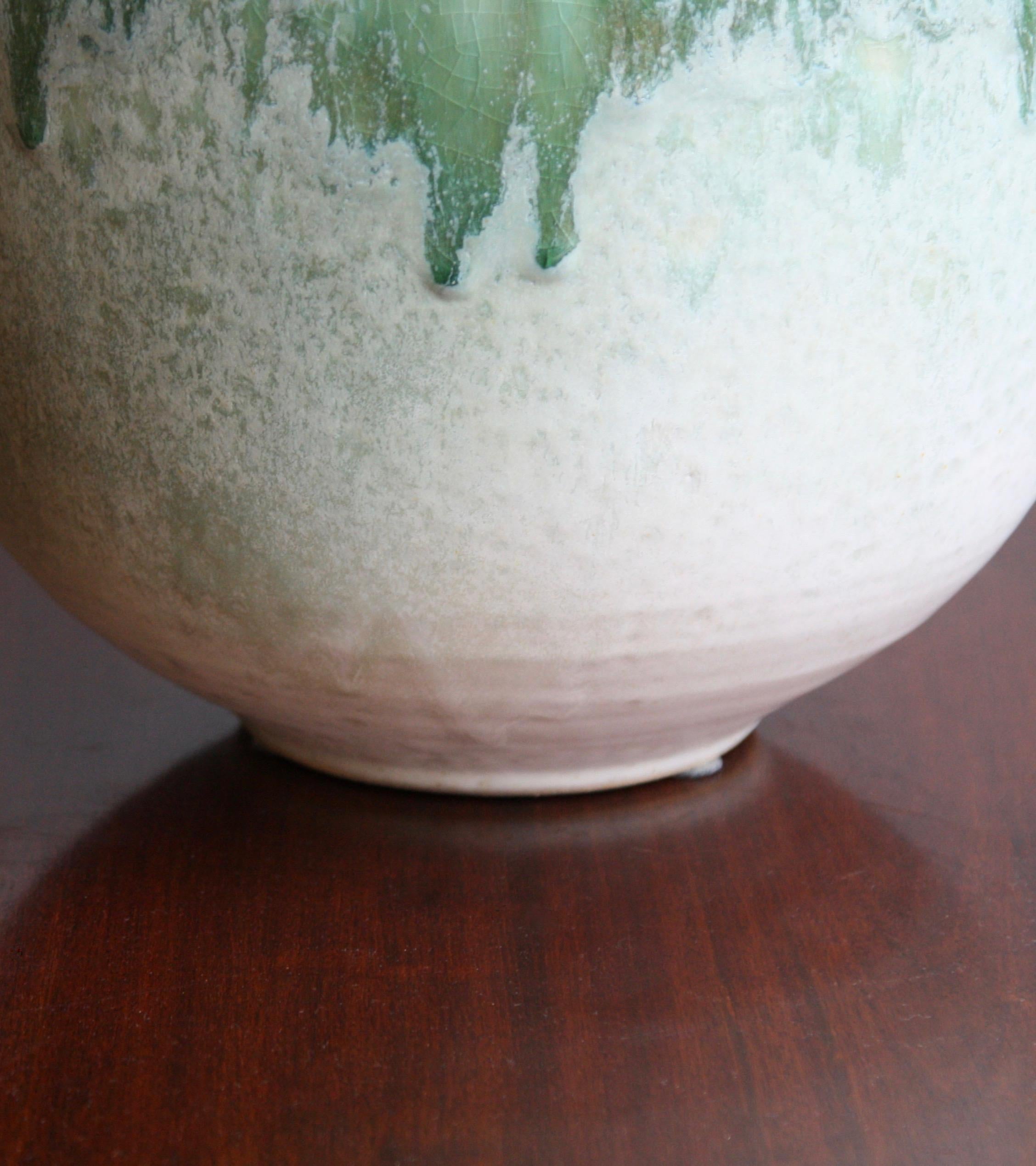 Aage & Kasper Würtz One off Hand Thrown Art Piece Oval Vase White & Green Glaze  2