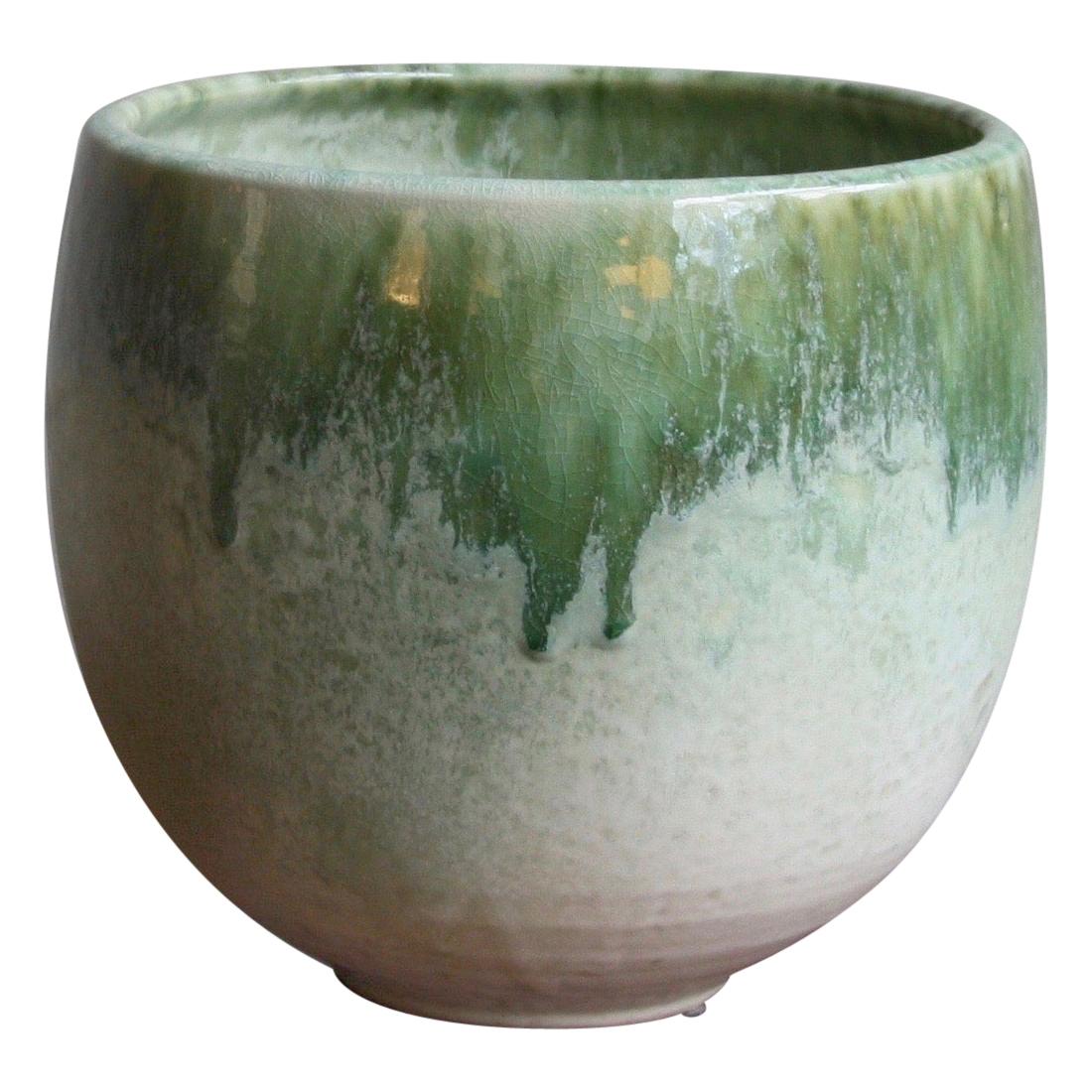 Aage & Kasper Würtz One off Hand Thrown Art Piece Oval Vase White & Green Glaze 