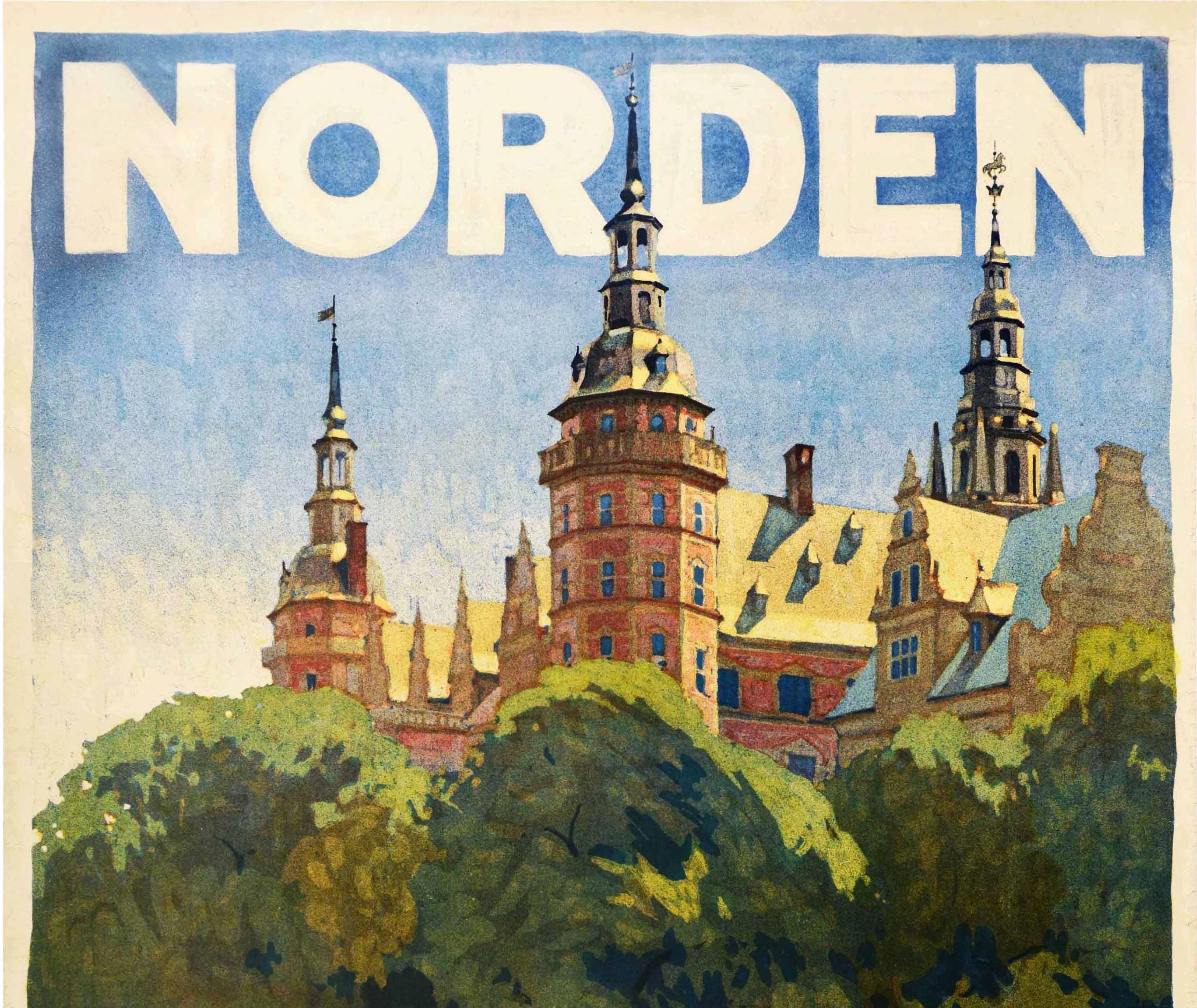 Original Vintage Poster Norden Denmark Warnemunde Gjedser Ferry Travel Route Map - Print by Aage Lund