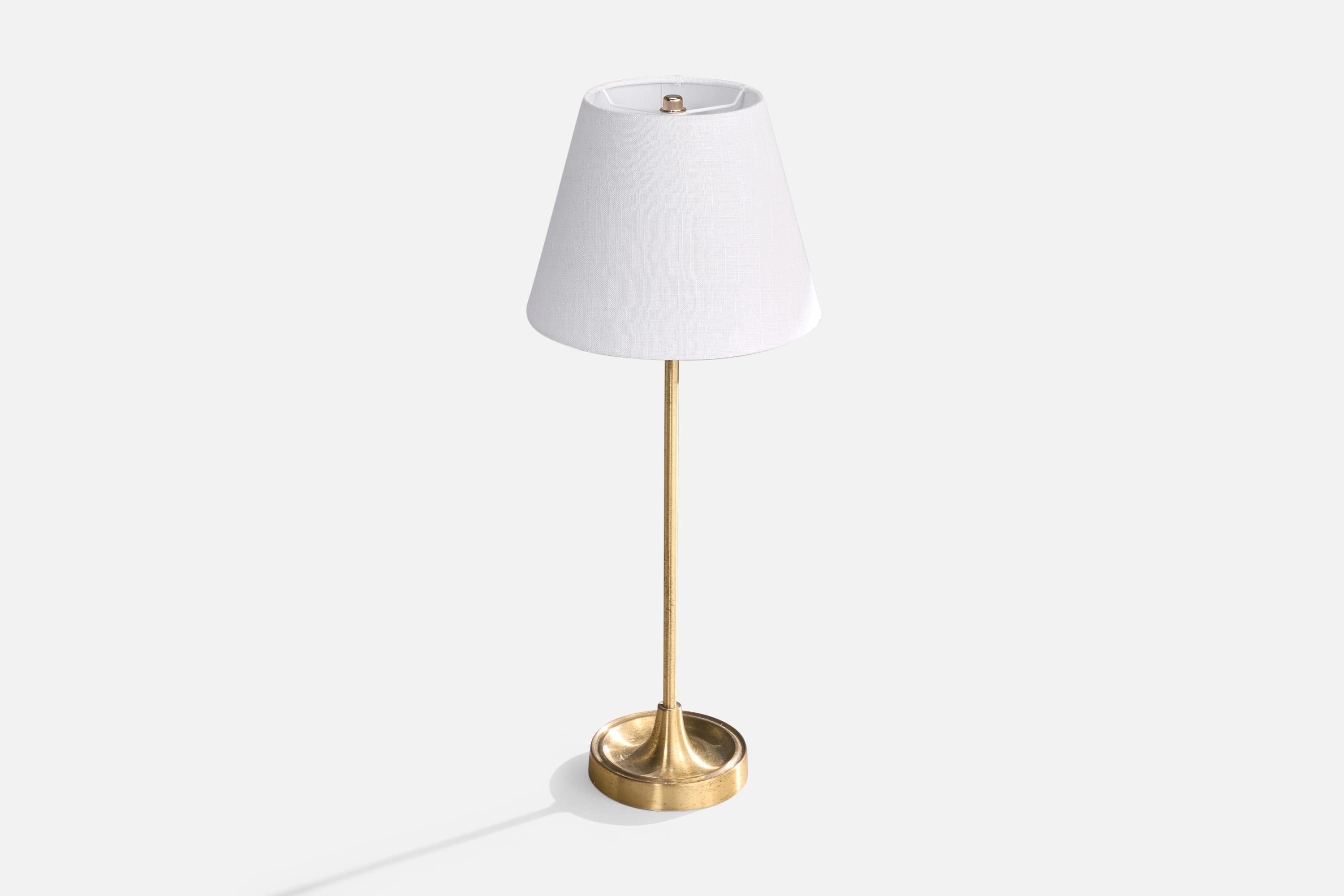 Mid-Century Modern Aage Petersen, Table Lamp, Brass, Fabric, Denmark, 1970s For Sale