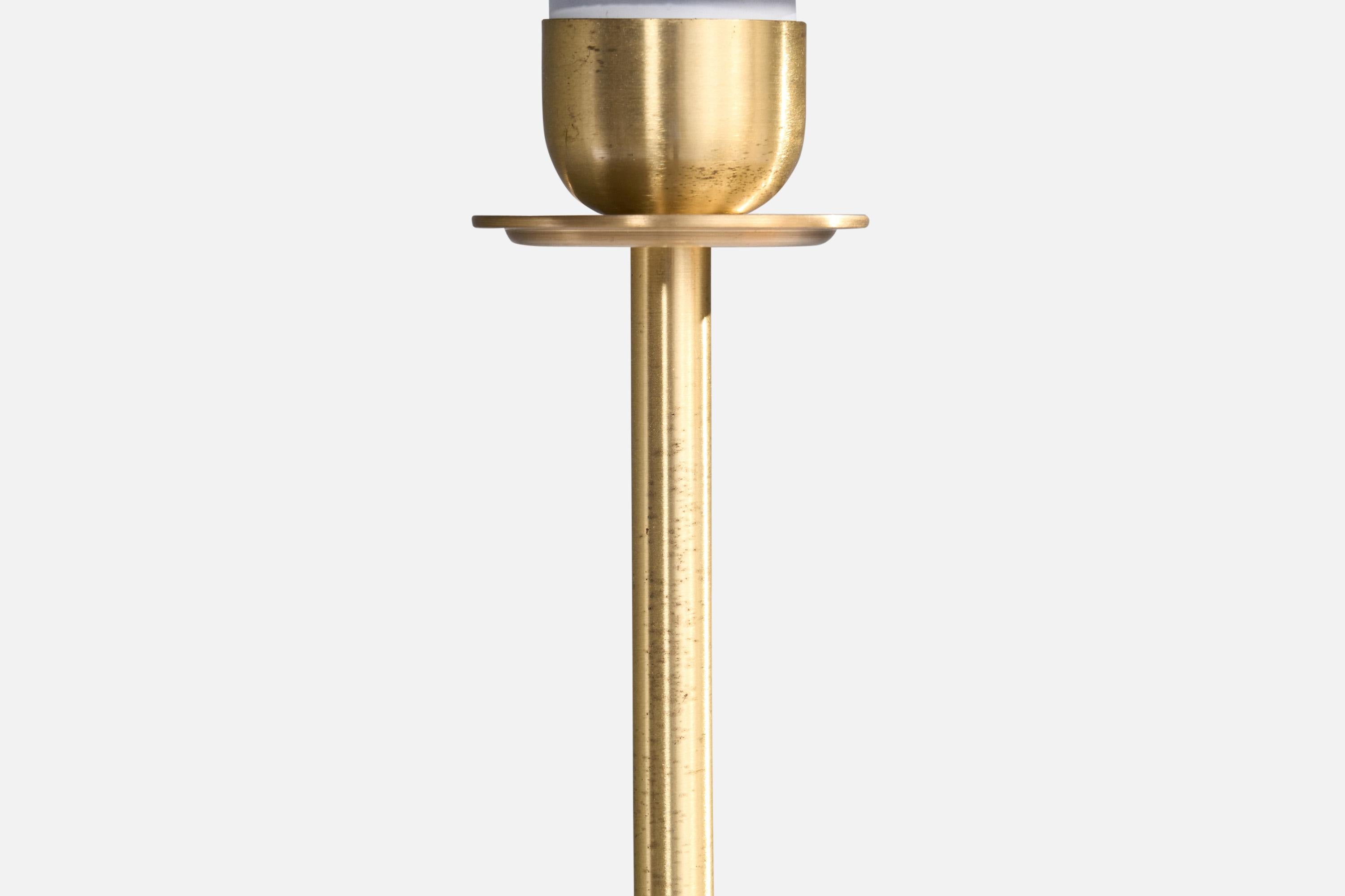 Danish Aage Petersen, Table Lamp, Brass, Fabric, Denmark, 1970s For Sale