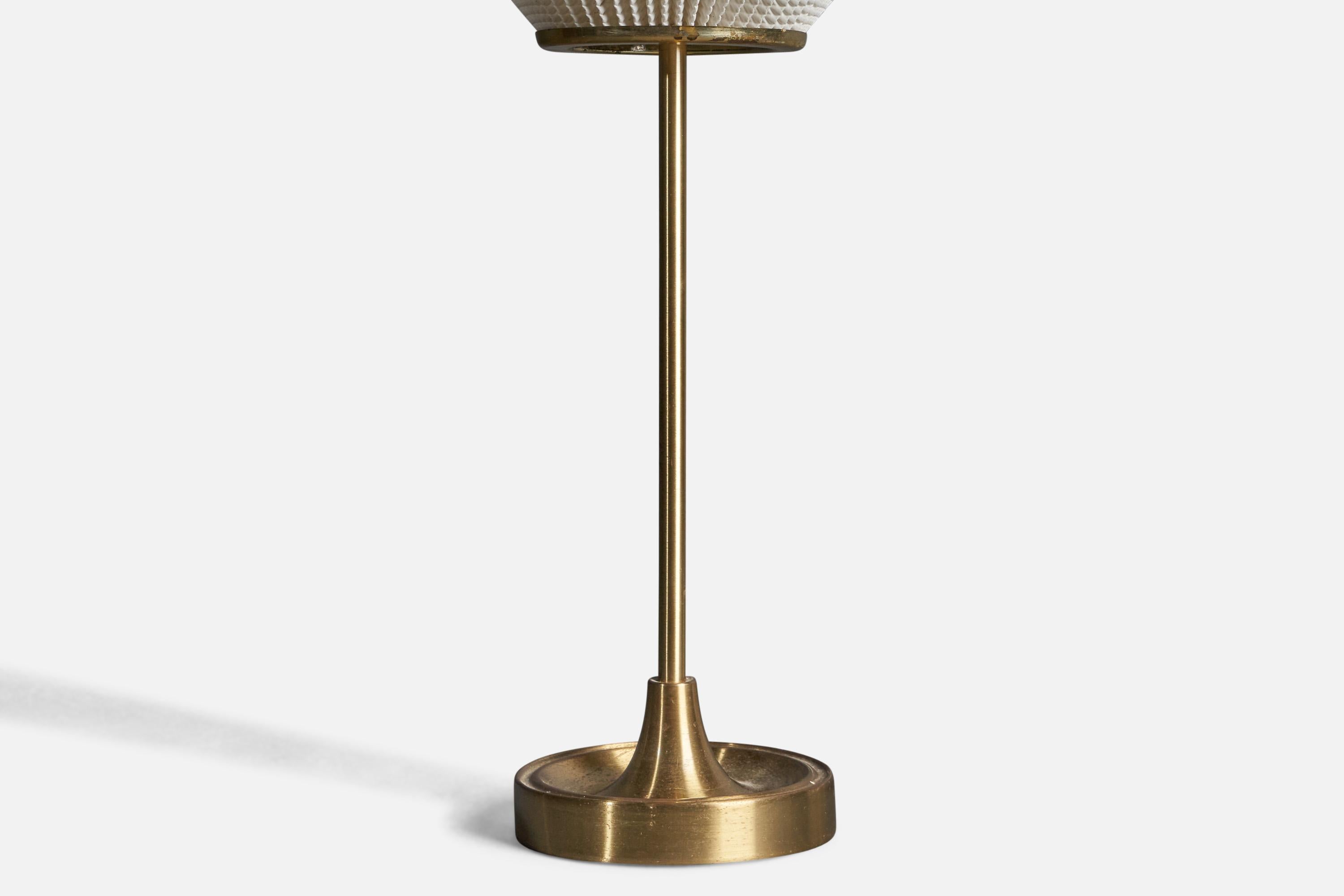 Danish Aage Petersen, Table Lamp, Brass, Fabric, for Le Klint, Denmark, 1970s For Sale