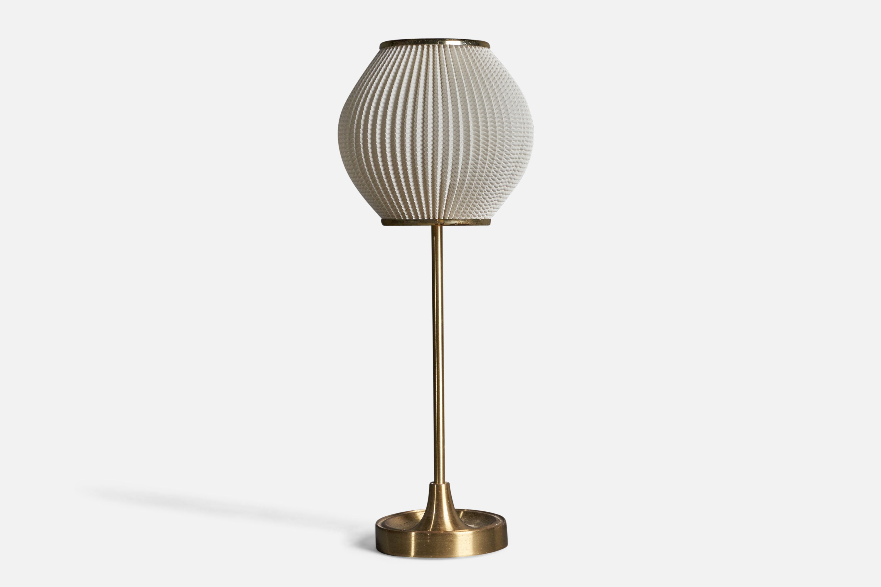 Aage Petersen, Table Lamp, Brass, Fabric, for Le Klint, Denmark, 1970s