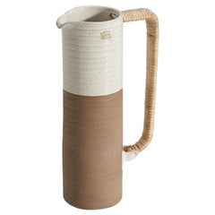 Aage Rasmus Selsbo, Pitcher, Semi-Glazed Stoneware, Rattan, Sweden, 1960s