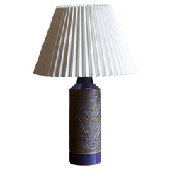 Aage Rasmus Selsbo, Table Lamp, Blue Stoneware, Simlångsdalen, Sweden, 1960s