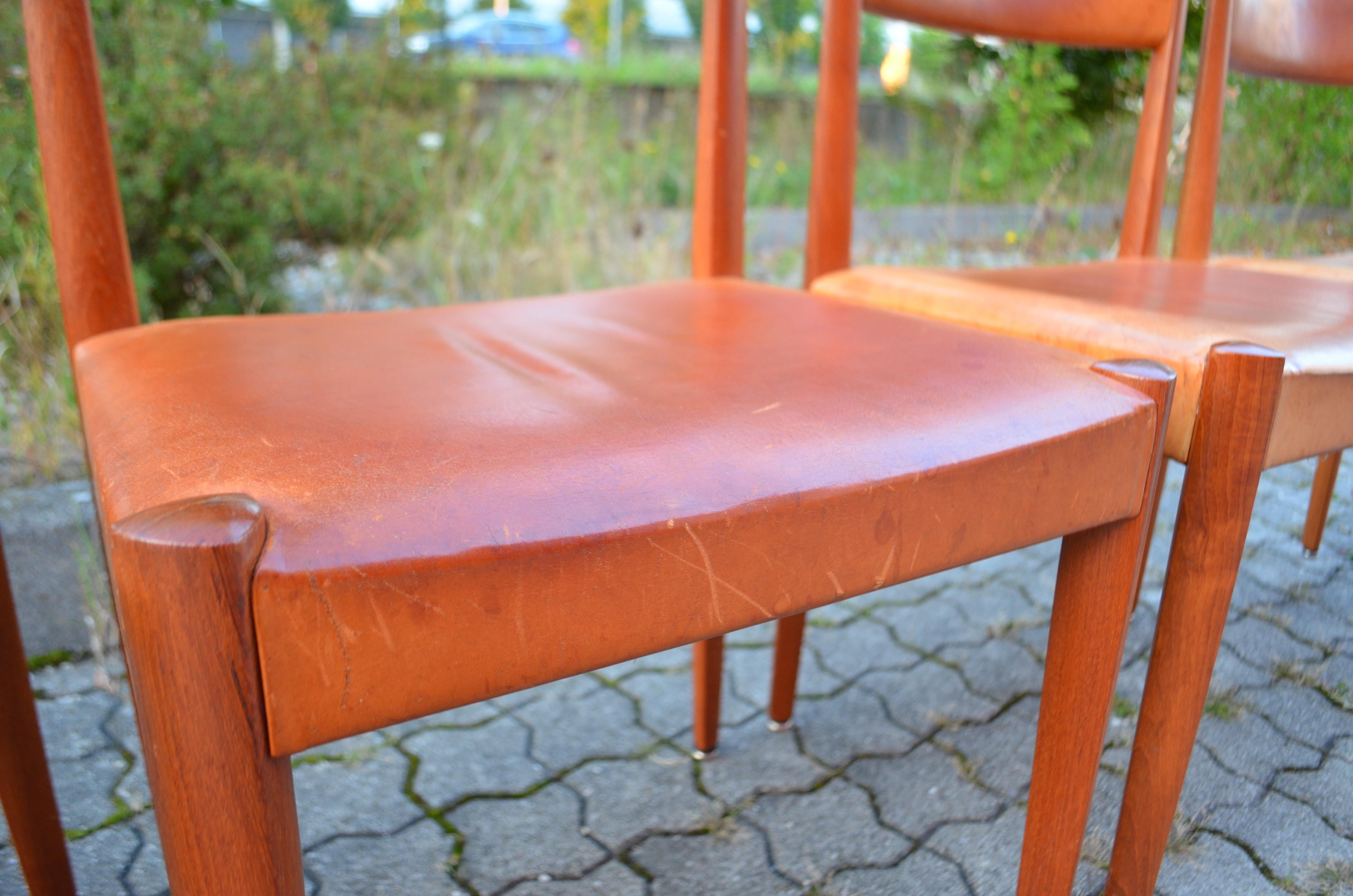 Aage Schmidt Christensen Fritz Hansen Danish Teak Cognac Dining Chair Set of 4 For Sale 3