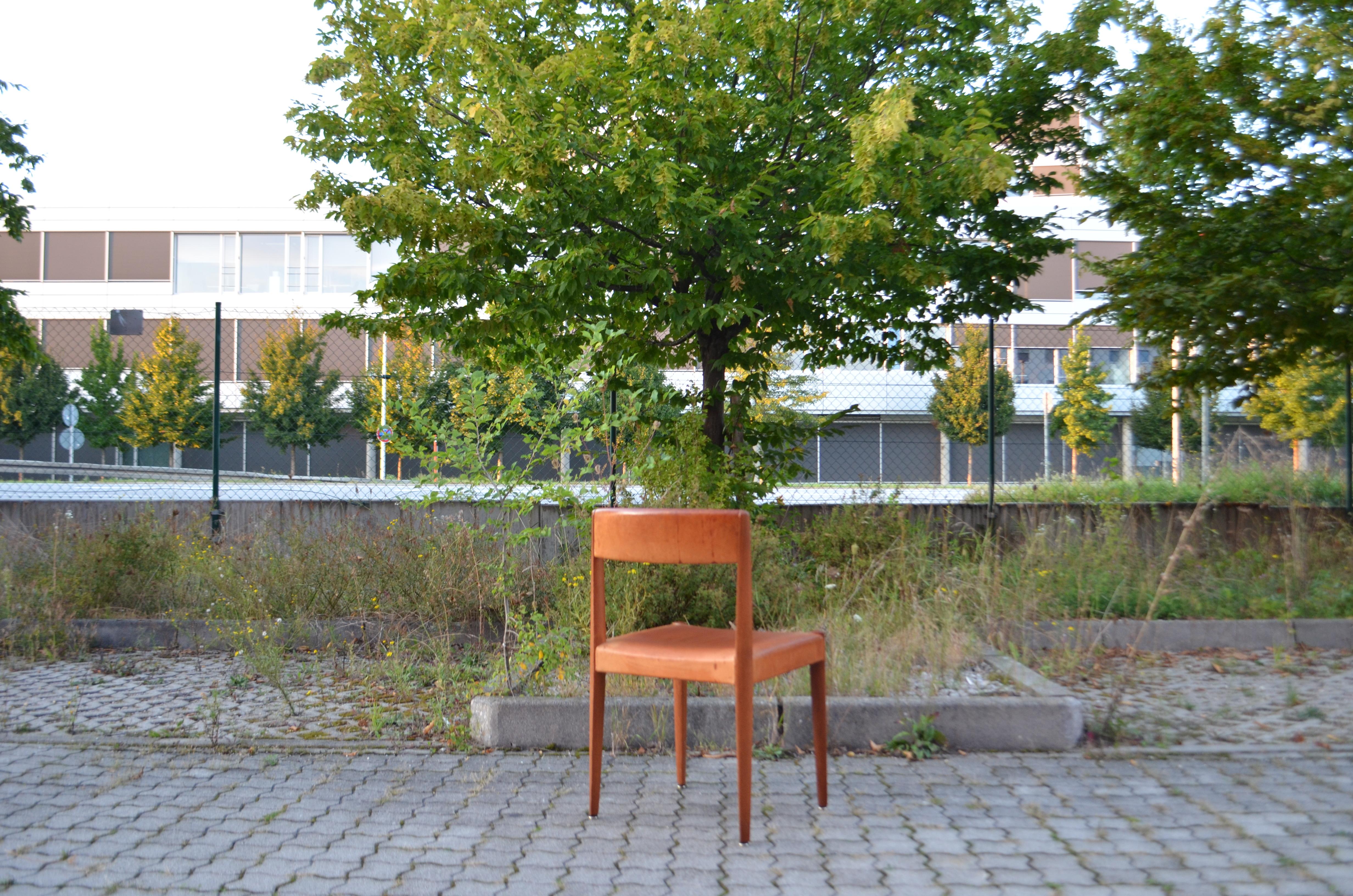 Oiled Aage Schmidt Christensen Fritz Hansen Danish Teak Cognac Dining Chair Set of 4 For Sale