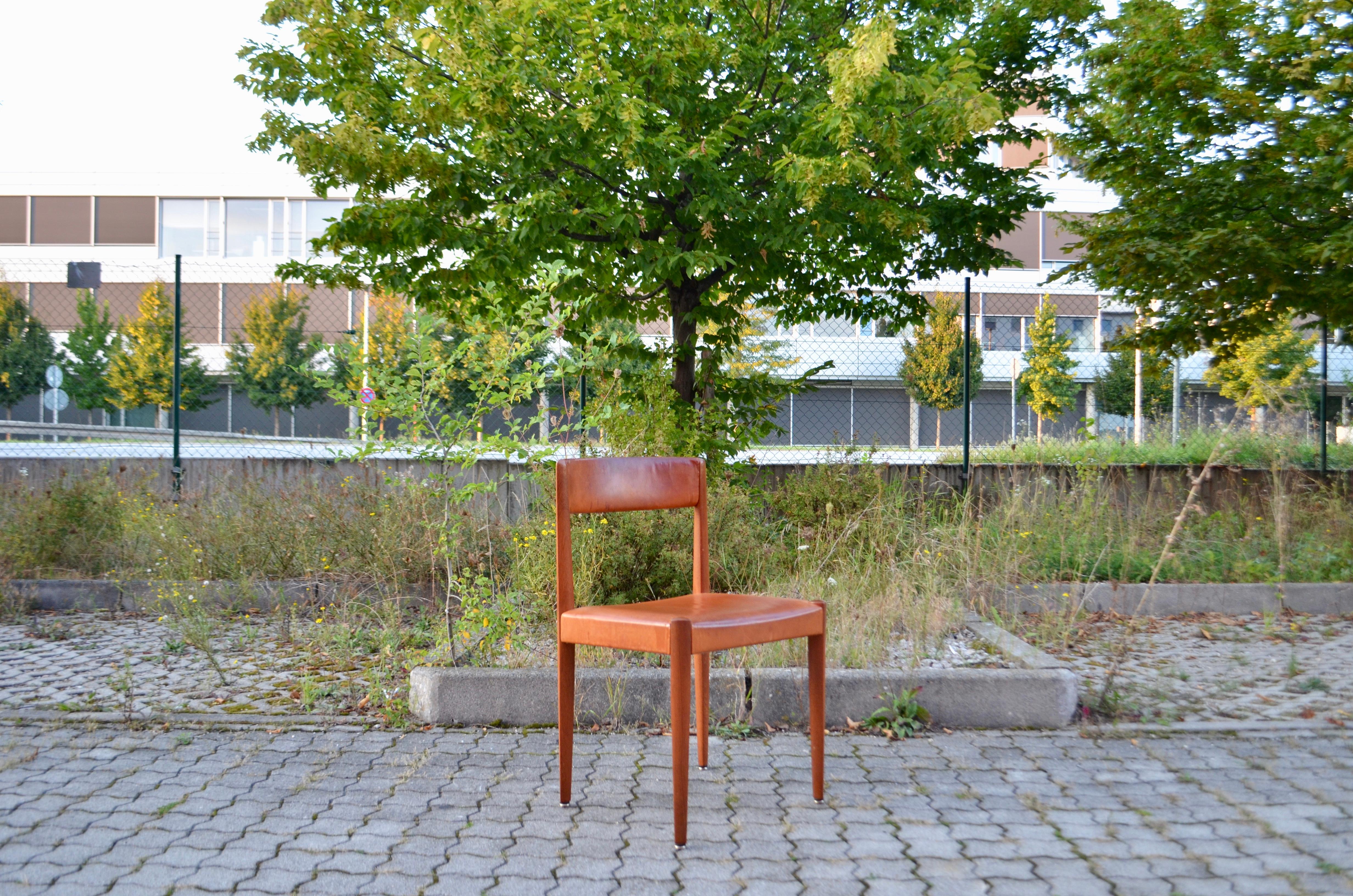 Mid-20th Century Aage Schmidt Christensen Fritz Hansen Danish Teak Cognac Dining Chair Set of 4 For Sale