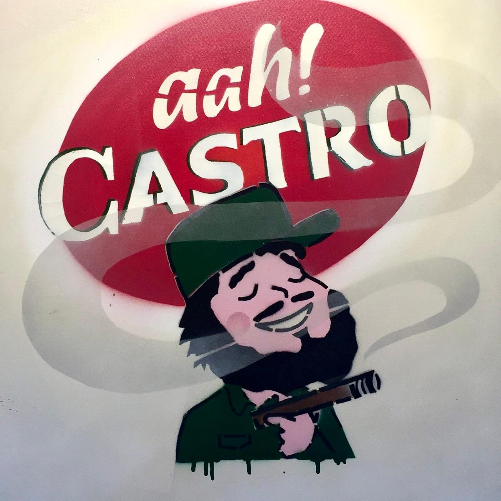 Inglese Aah! Castro! Stencil di street art di Flood The Valley in vendita