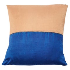 AAKAR Color Block Silk Pillow In Indigo Gold 