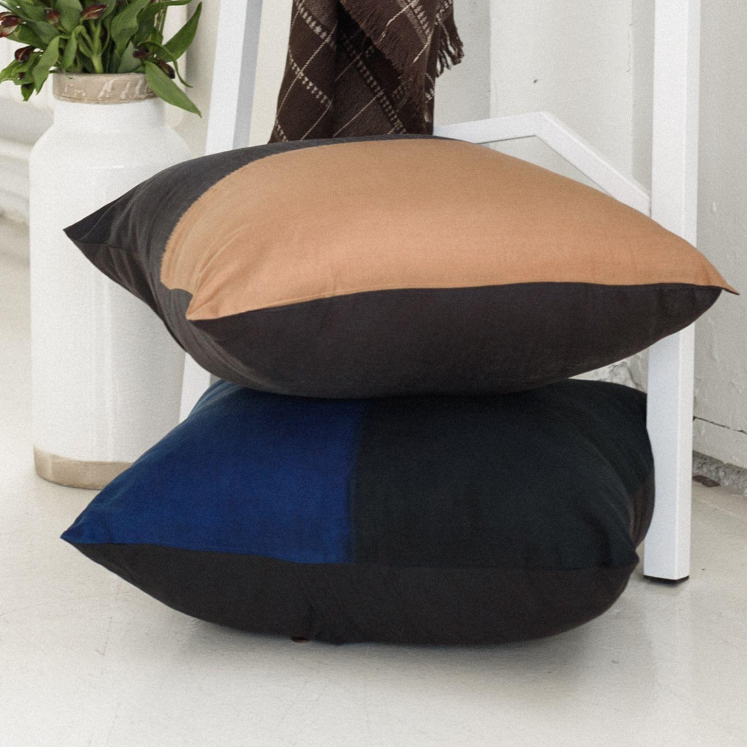 AAKAR MOR Color Block Silk Pillow in Indigo Black  For Sale 1