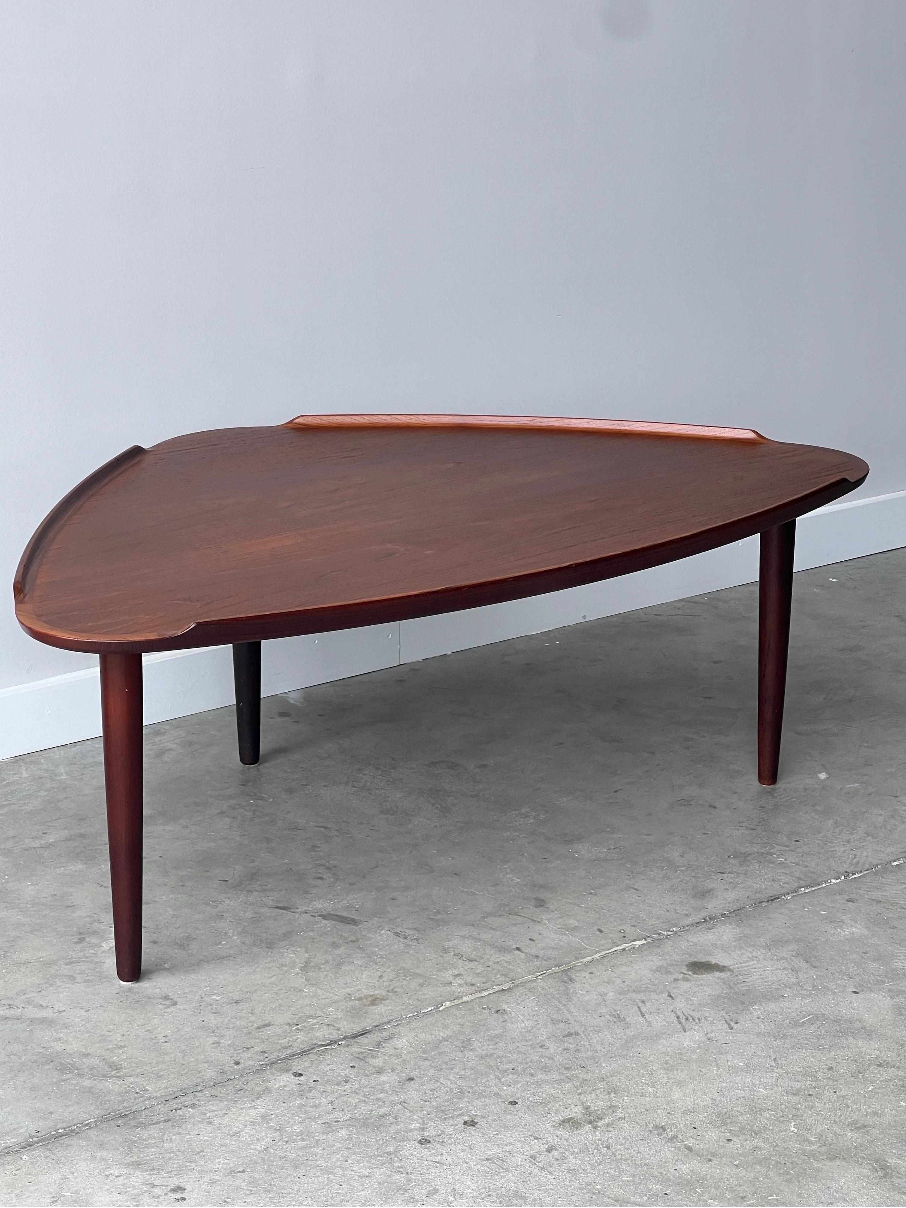 Wood Aakjaer Jorgensen Danish Teak Triangular Coffee Table For Sale