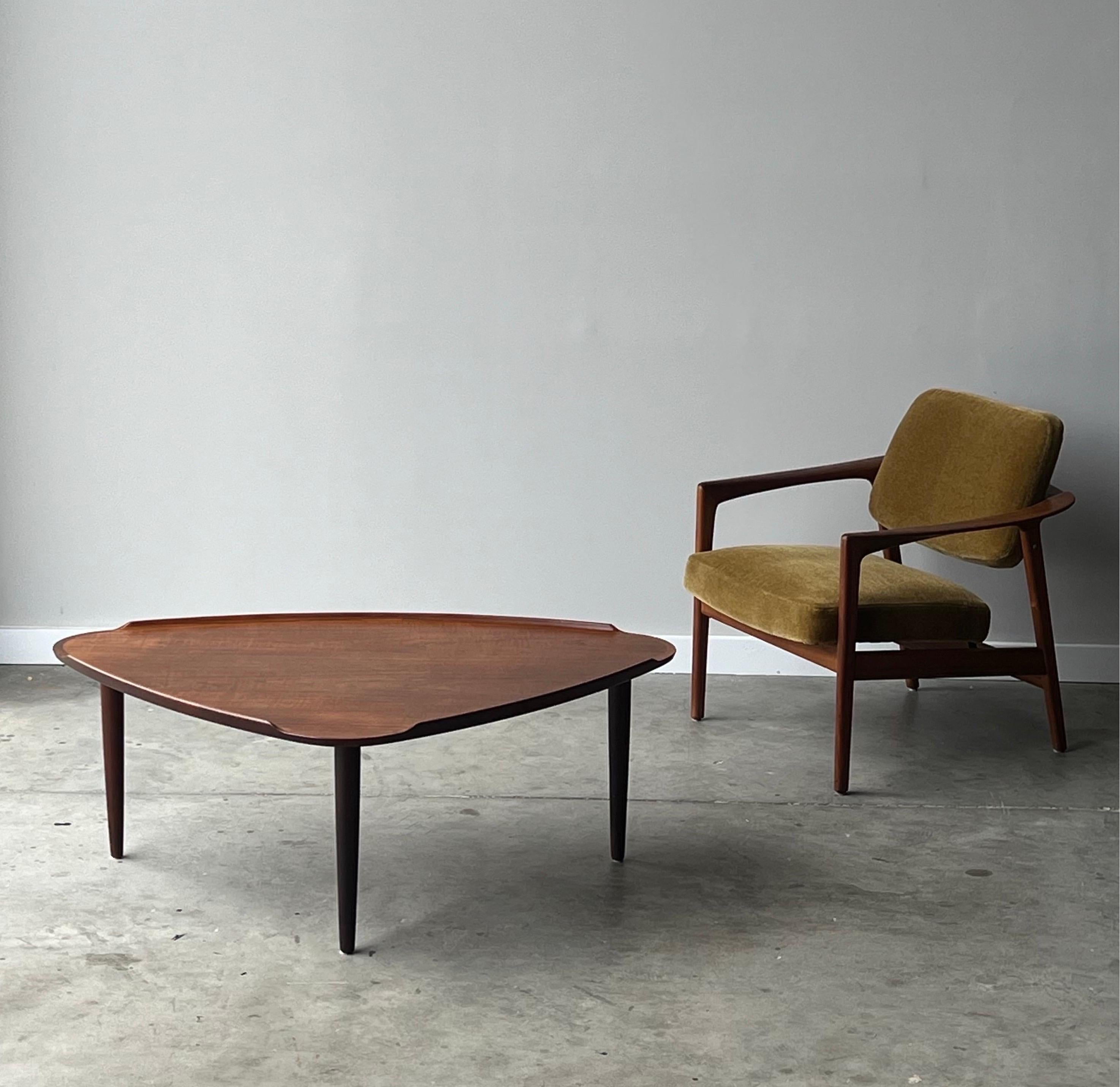 Aakjaer Jorgensen Danish Teak Triangular Coffee Table For Sale 3