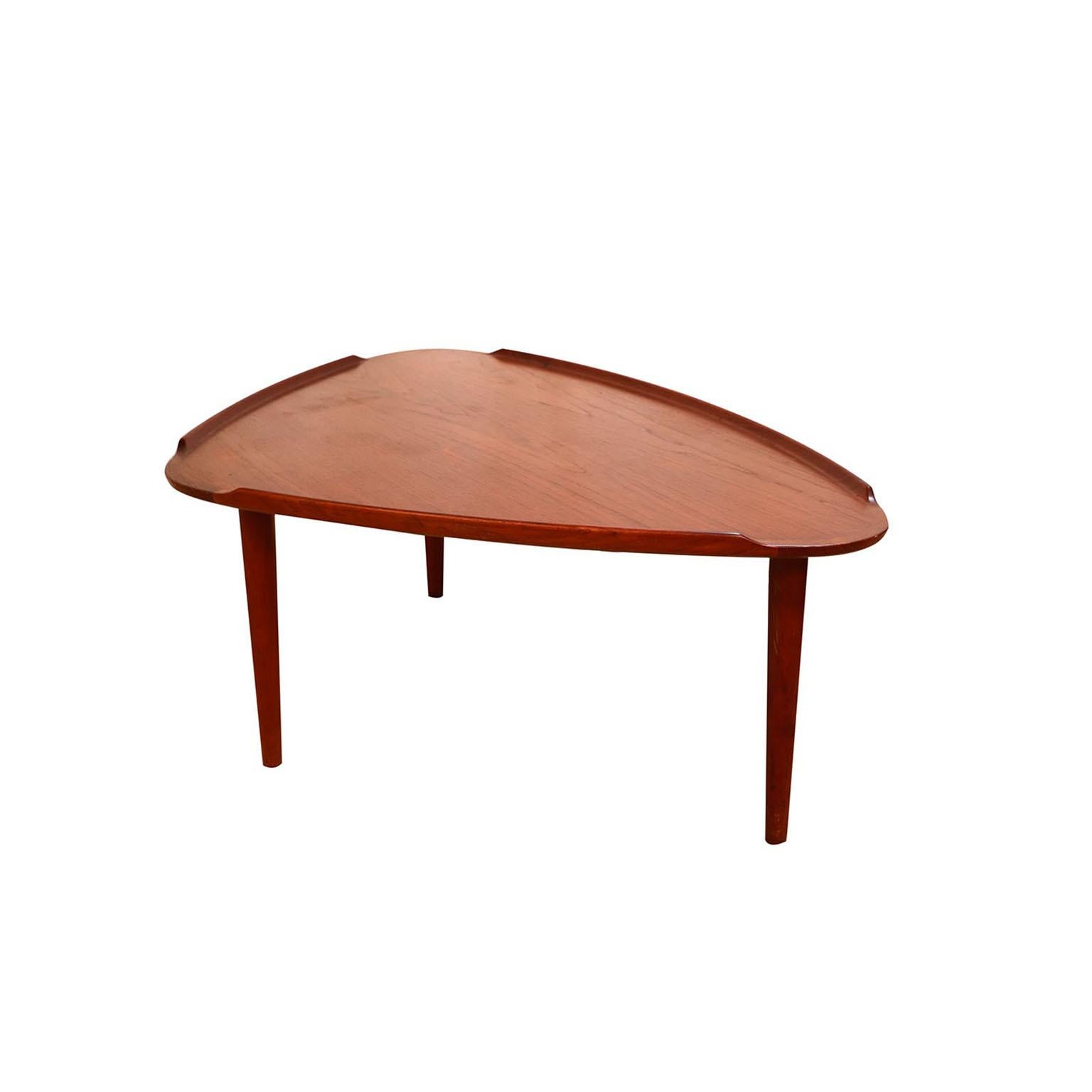 Aakjaer Jorgensen for Mobelintarsia Danish Modern Teak Triangular Coffee Table 2