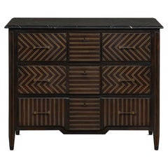 Aalborg small chest with  hand-placed marquetry that creates a geometric motif