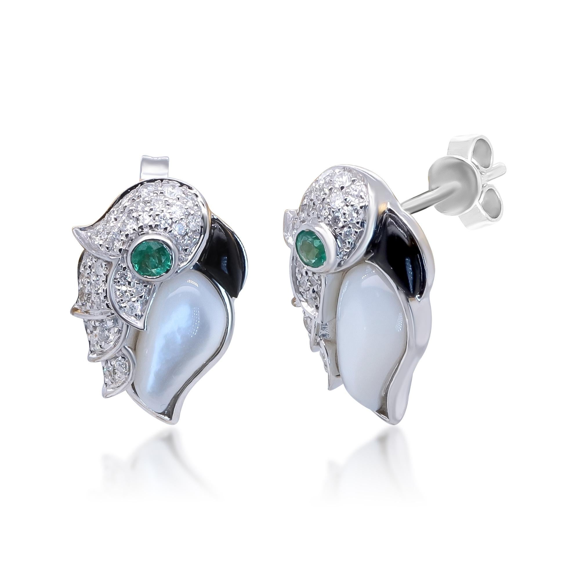 Decorate yourself in elegance with this Earring crafted from 14K White Gold by Gin & Grace. This Earring is made up of Emerald Round-Cut (6 pcs) 2.49 carat and Round-cut Diamond (62 Pcs) 0.34 Carat. This Earring weighs 4.26 grams. This delicate