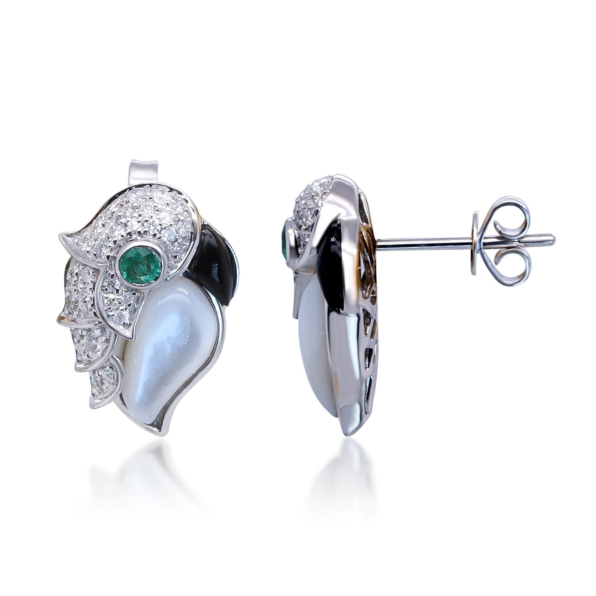 Art Deco Aaliyah 14K White Gold Round-Cut Emerald Earrings For Sale