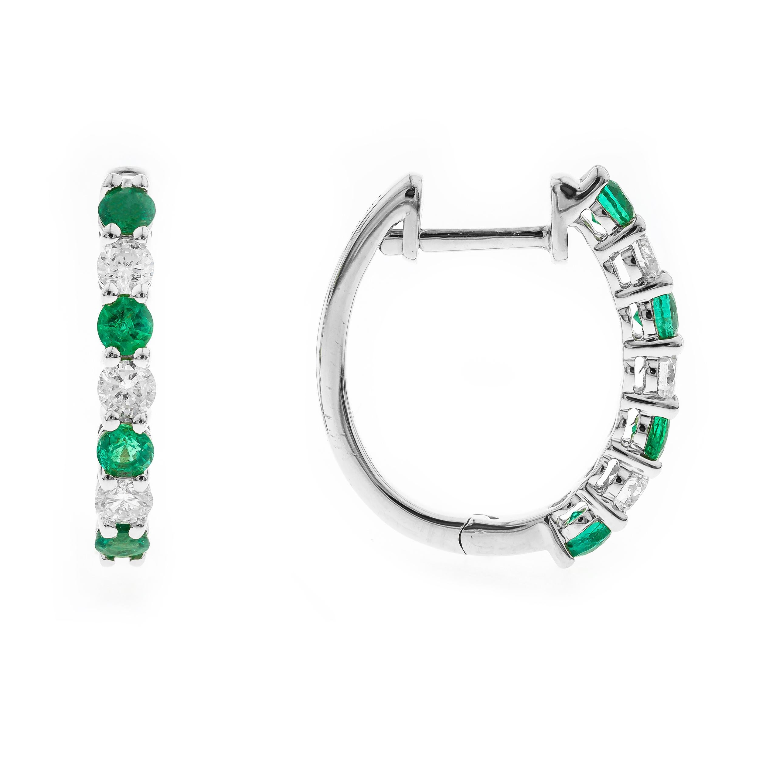 Art Deco Aaliyah 14K White Gold Round-cut Emerald Earrings For Sale