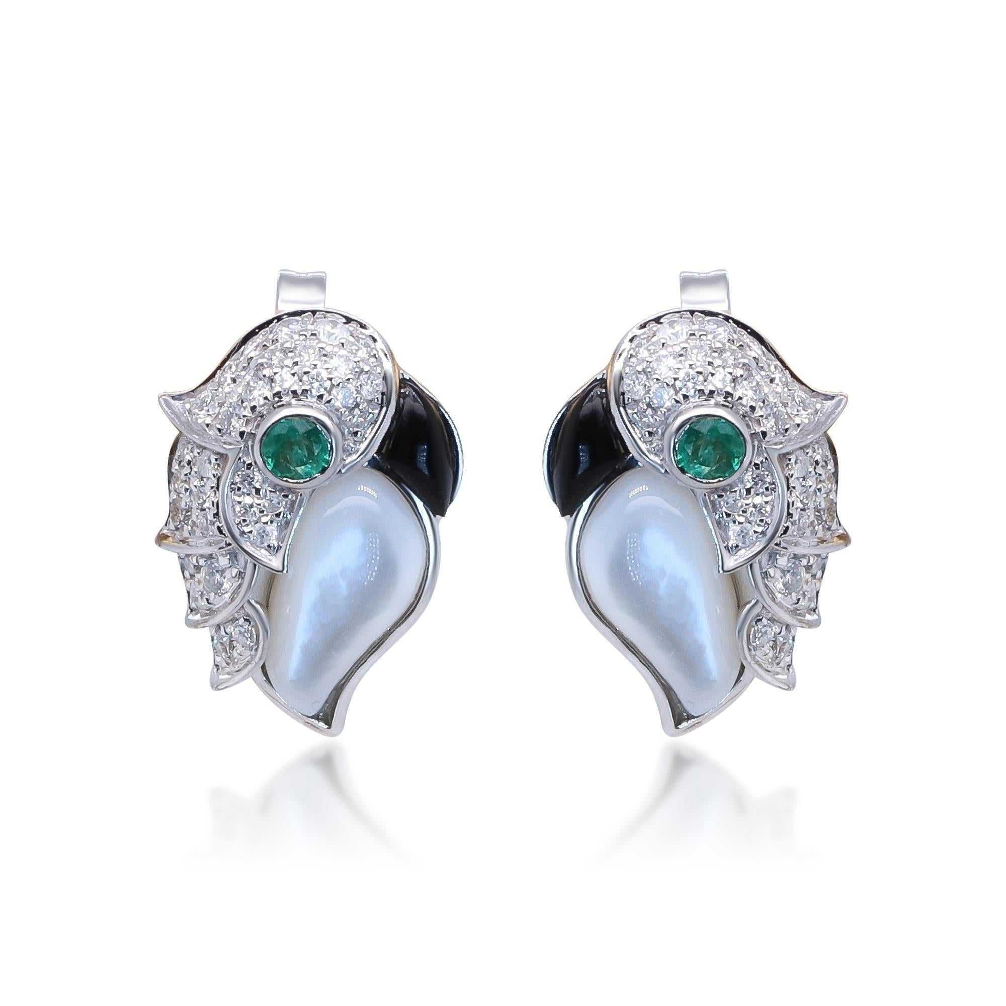 Round Cut Aaliyah 14K White Gold Round-Cut Emerald Earrings For Sale