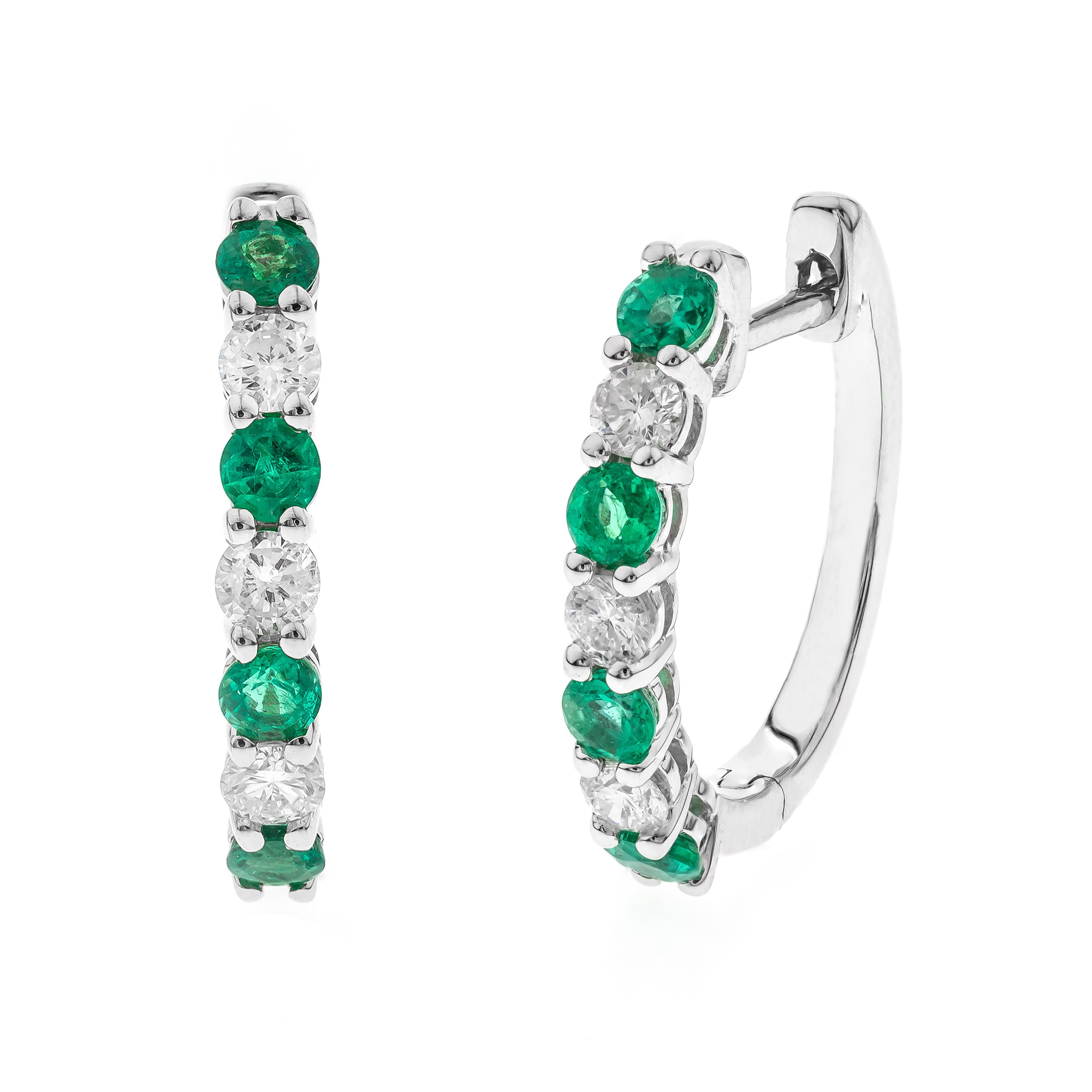 Round Cut Aaliyah 14K White Gold Round-cut Emerald Earrings For Sale