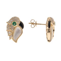 Eleganti orecchini a forma di pappagallo d'oro 14K