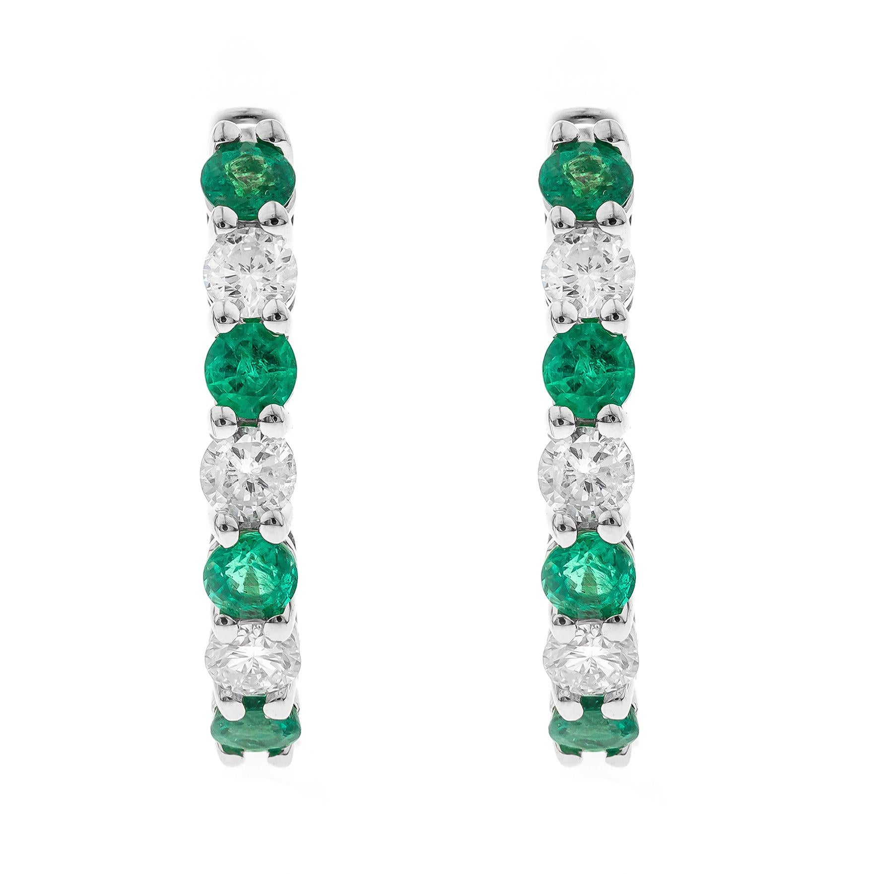 Aaliyah 14K White Gold Round-cut Emerald Earrings In New Condition For Sale In New York, NY