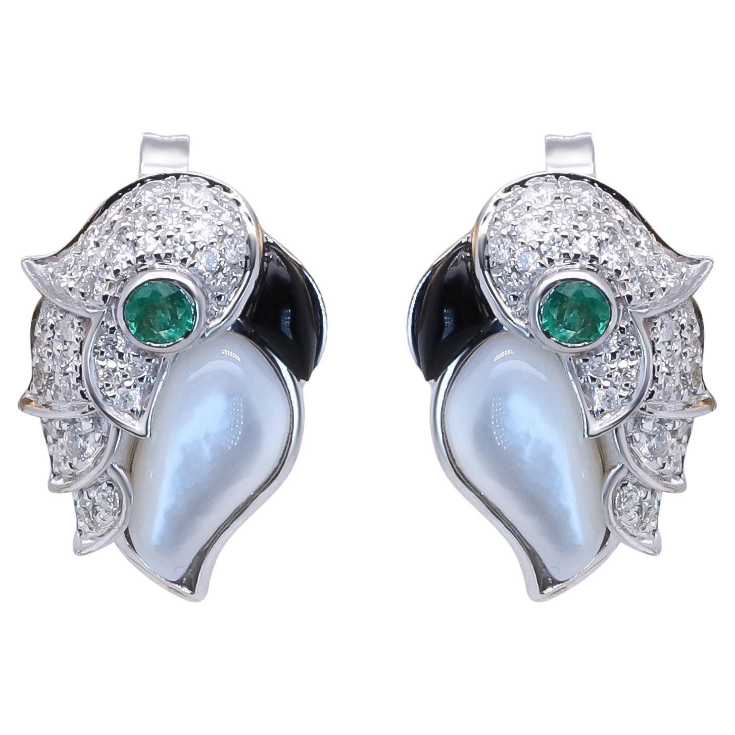 Aaliyah 14K White Gold Round-Cut Emerald Earrings For Sale