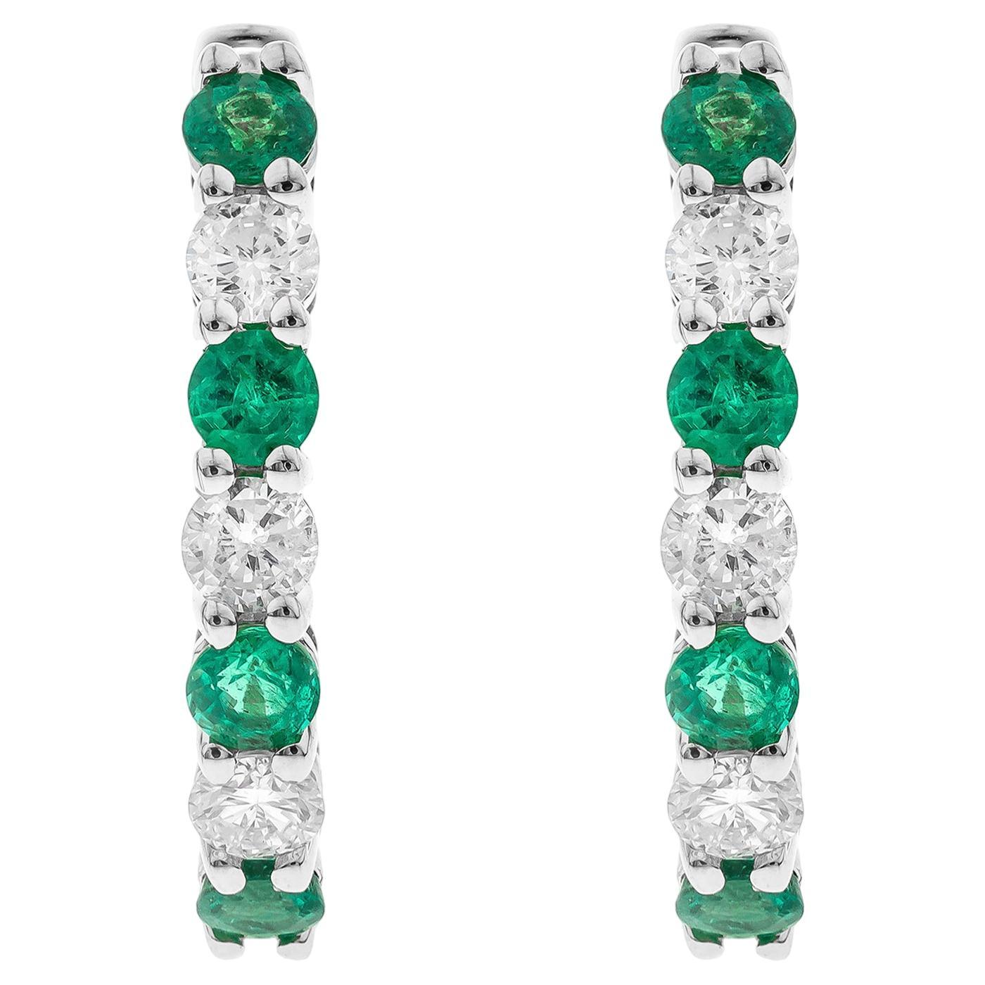 Aaliyah 14K White Gold Round-cut Emerald Earrings For Sale