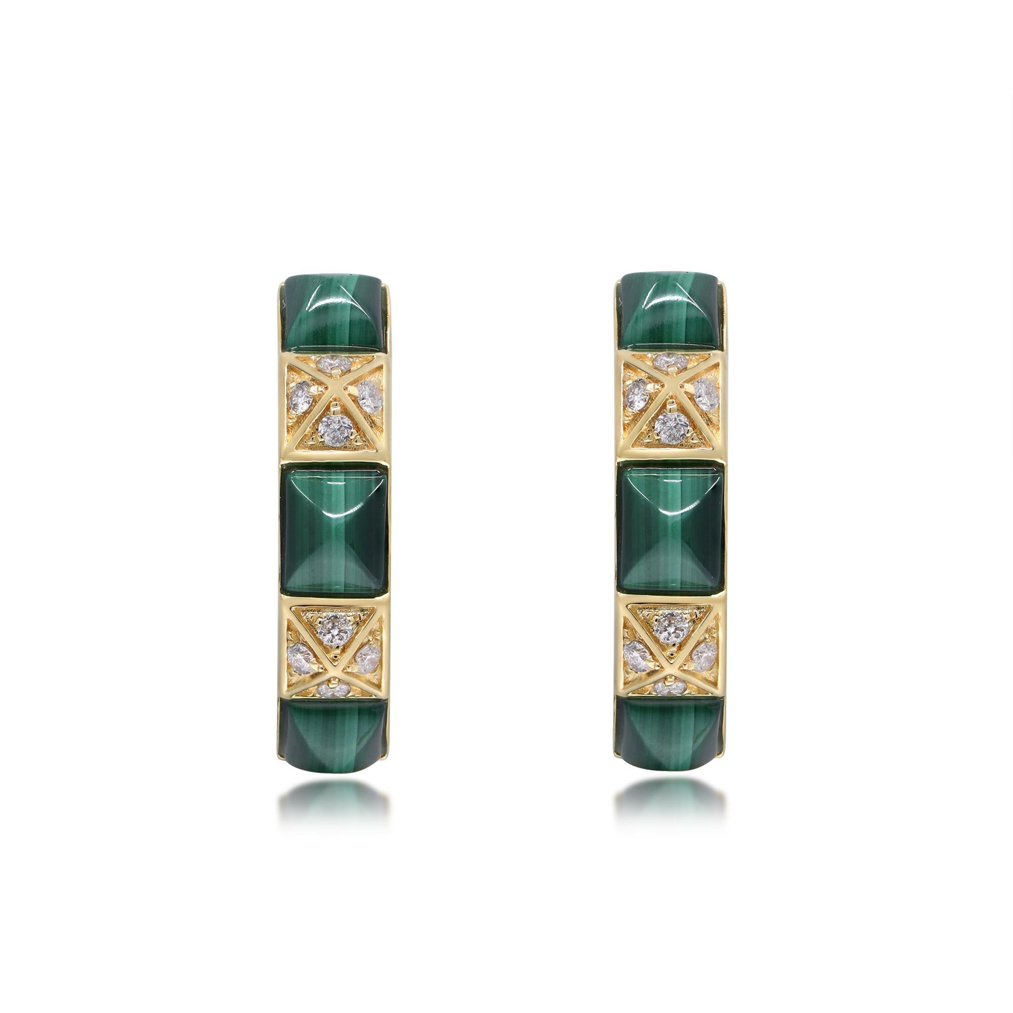 Art Deco Aaliyah 14K Yellow Gold Fancy-Cut Malachite Earrings For Sale