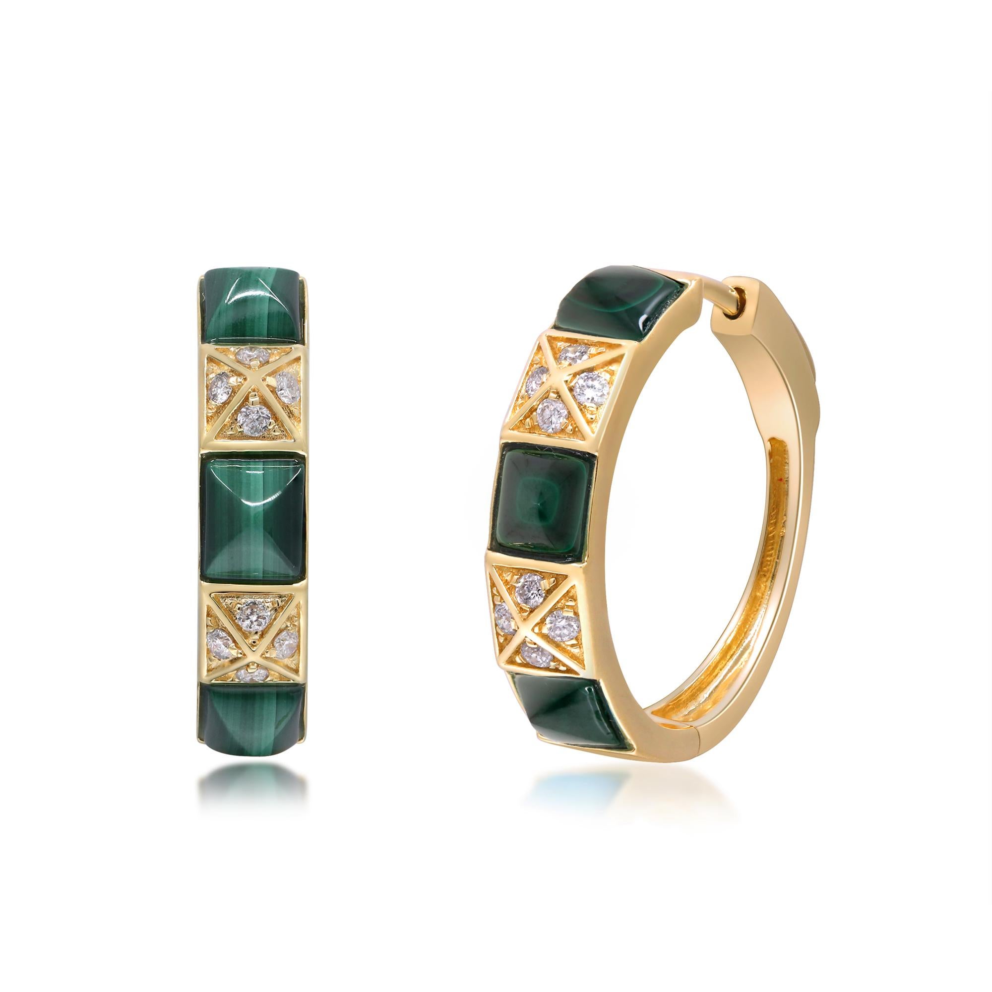 Cabochon Aaliyah 14K Yellow Gold Fancy-Cut Malachite Earrings For Sale