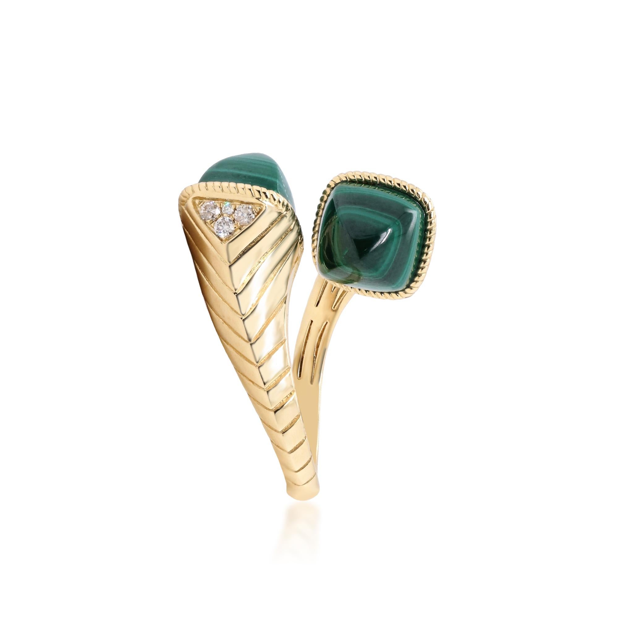 Art déco Aaliyah, bague en or jaune 14 carats et malachite taille fantaisie en vente