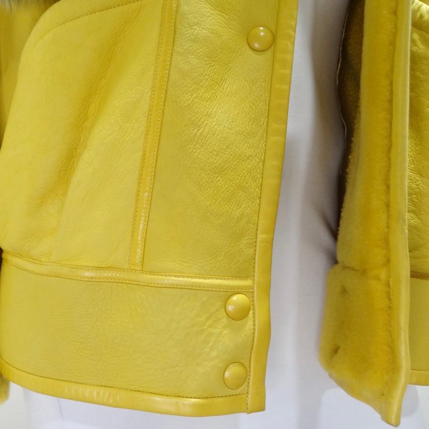 Jaune Aallard Megeve Yellow Leather Fur Jacket en vente