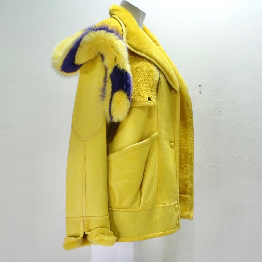 Aallard Megeve Yellow Leather Fur Jacket Excellent état - En vente à Scottsdale, AZ
