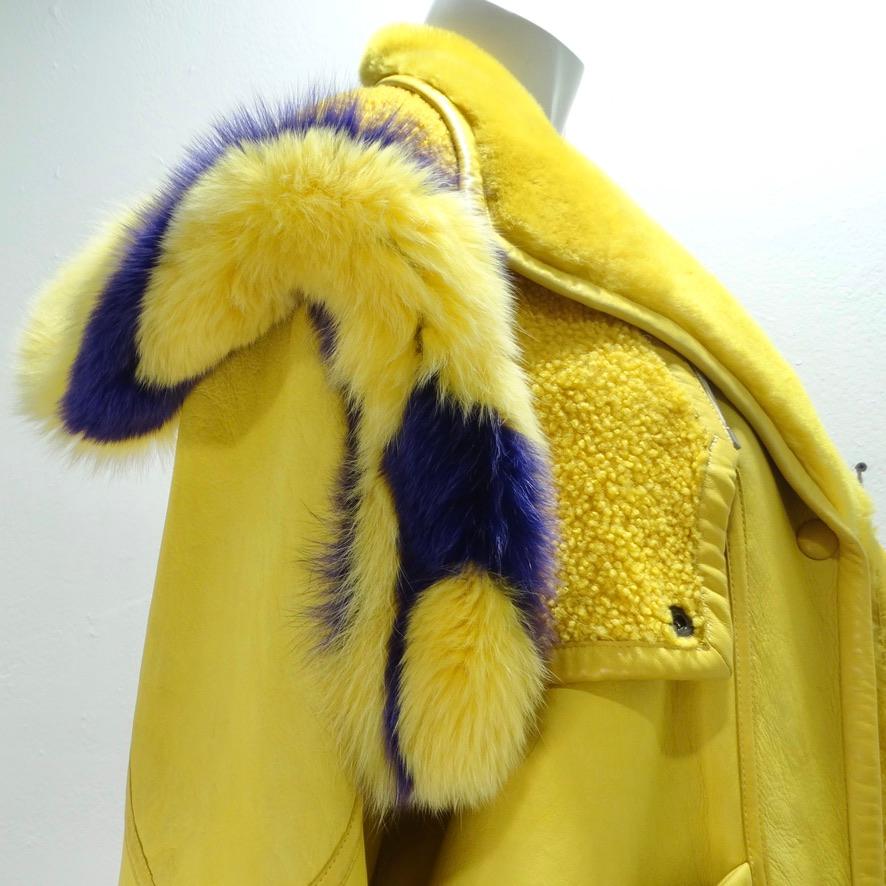 Aallard Megeve Yellow Leather Fur Jacket Unisexe en vente