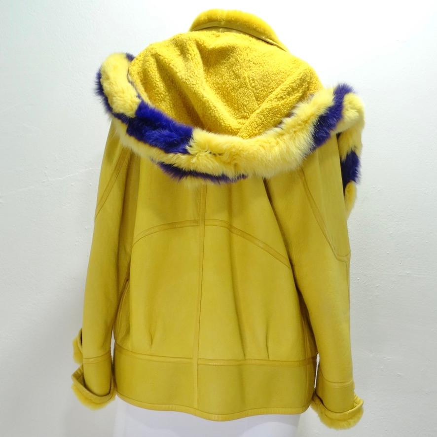 Aallard Megeve Yellow Leather Fur Jacket For Sale 2