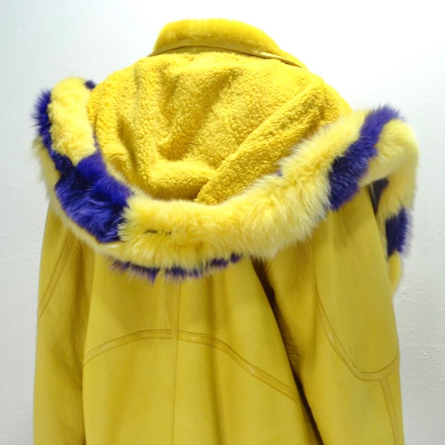 Aallard Megeve Yellow Leather Fur Jacket en vente 2