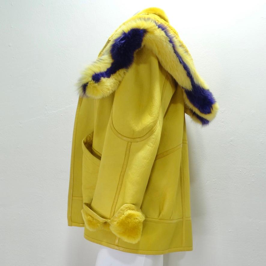 Aallard Megeve Yellow Leather Fur Jacket en vente 3