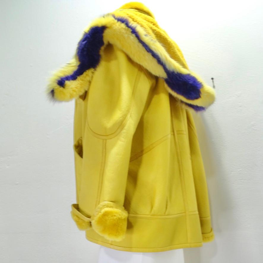Aallard Megeve Yellow Leather Fur Jacket For Sale 5