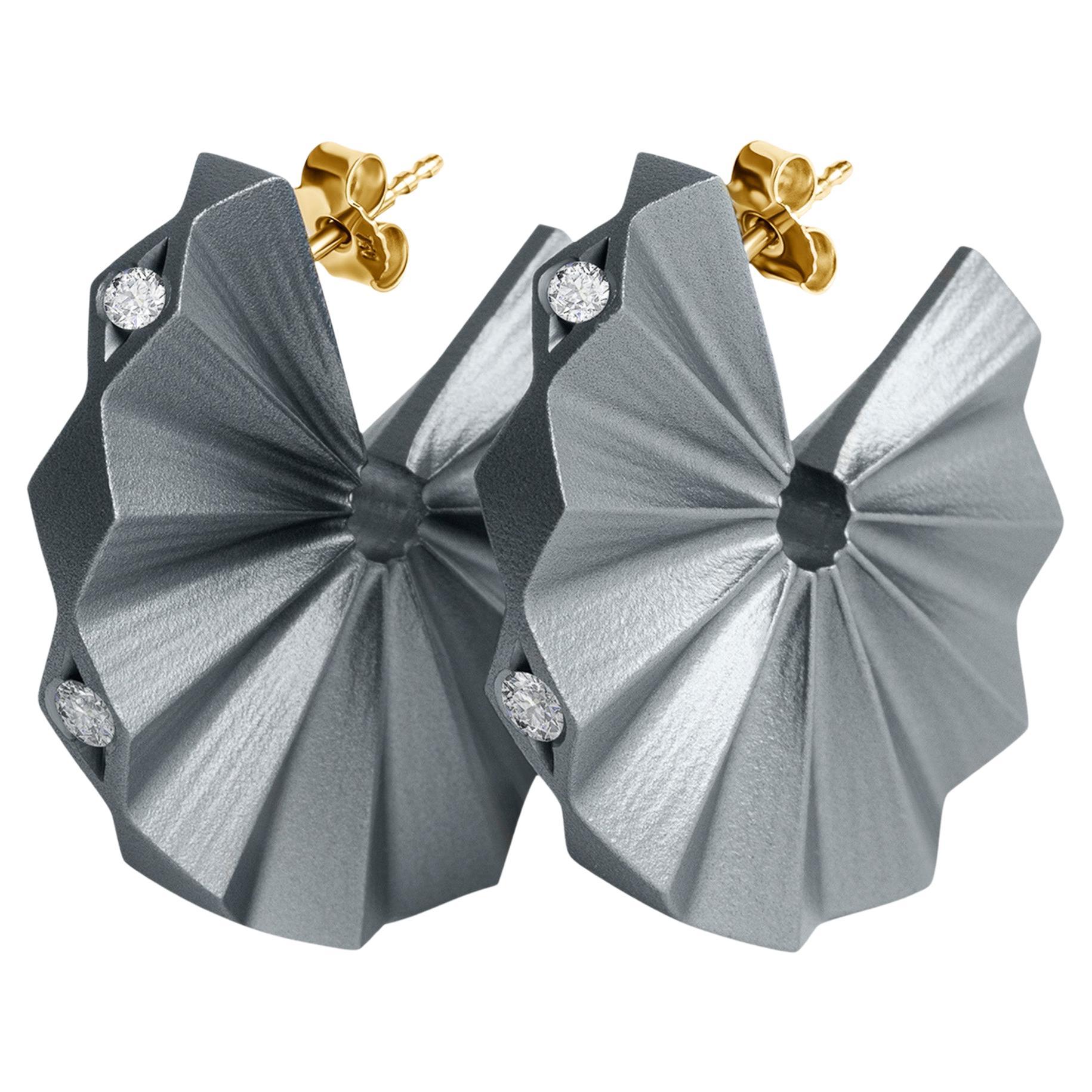 Aaltas' 18k Yellow Gold and Anodised Aluminium Earrings with White Diamonds For Sale