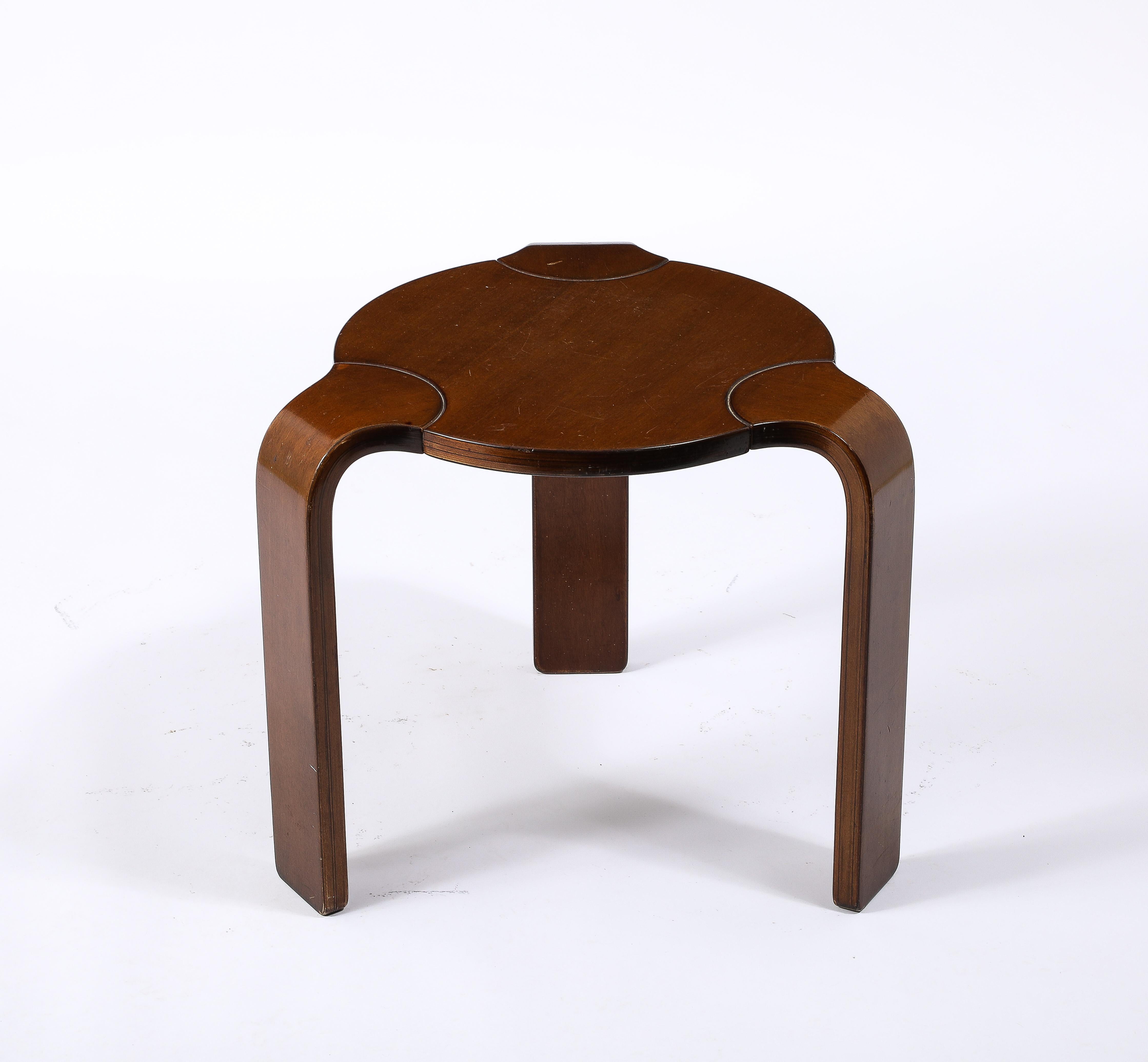 Mid-Century Modern Aalto Style Wooden Stool or Small Side Table, Italy 1960's