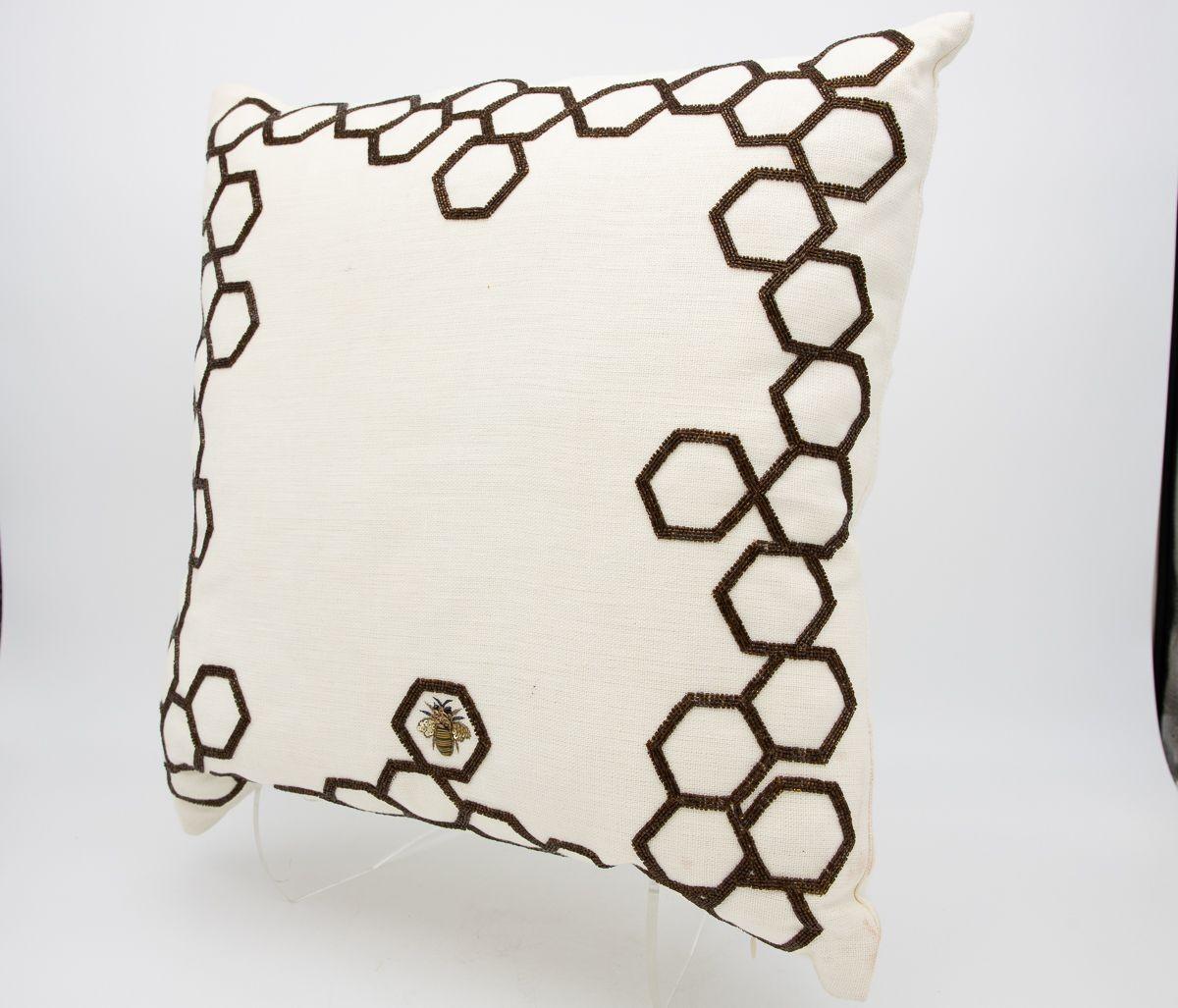 American Aandaz Bee Honeycomb Linen Pillow For Sale