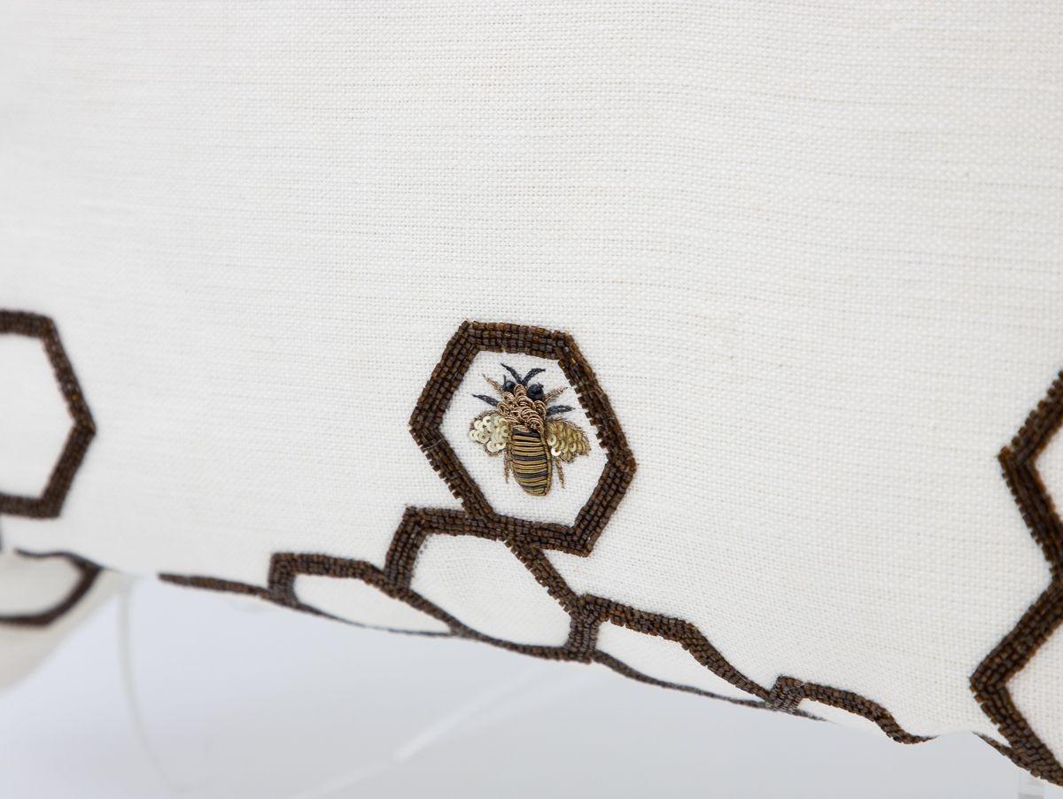 Contemporary Aandaz Bee Honeycomb Linen Pillow For Sale