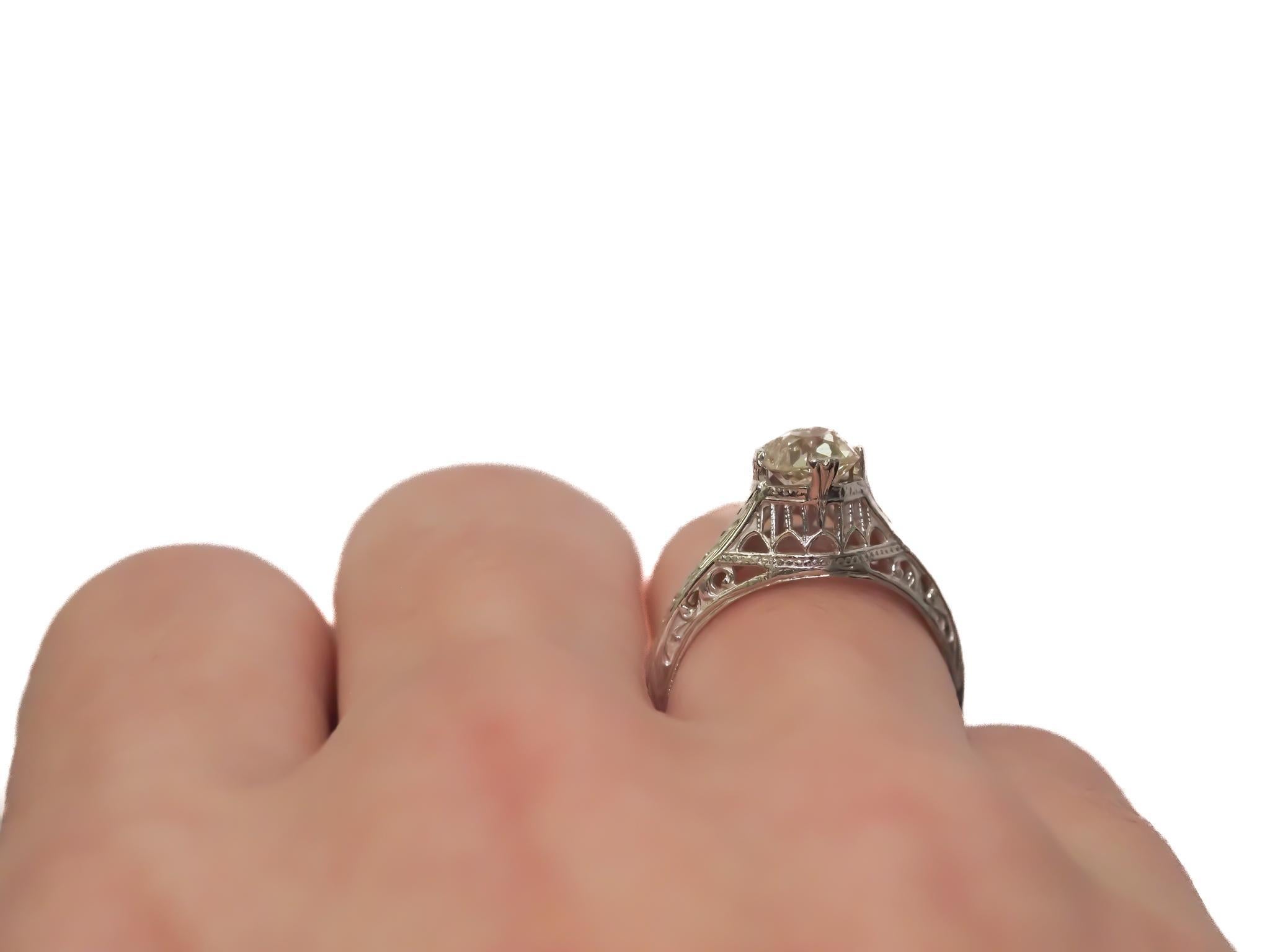 AAntique 14K White Gold Engagement Ring with .96ct Old Miner Cut Diamond VEG #67 For Sale 2